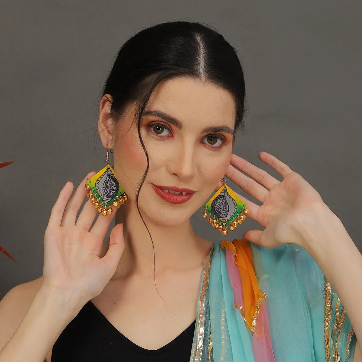 Kaudi Design Traditional Multi Color Hand Painted Drop (Earrings) HP - ER - 091 - KHOJ.CITY