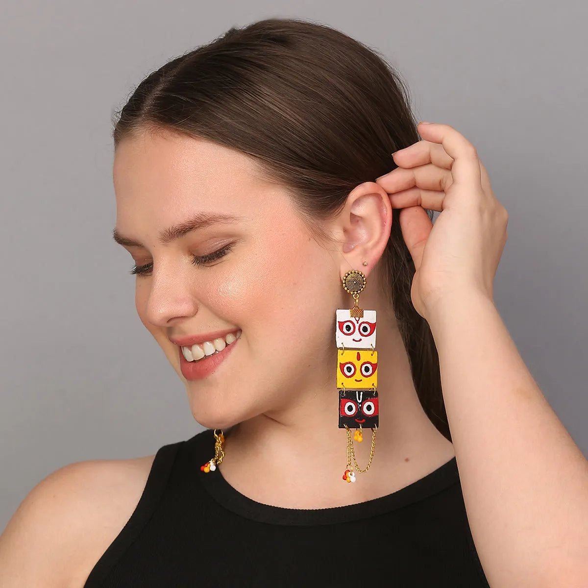 Keshava Puri Jagannath Traditional Multi Color Hand Painted Drop (Earrings) HP - ER - 160 - KHOJ.CITY