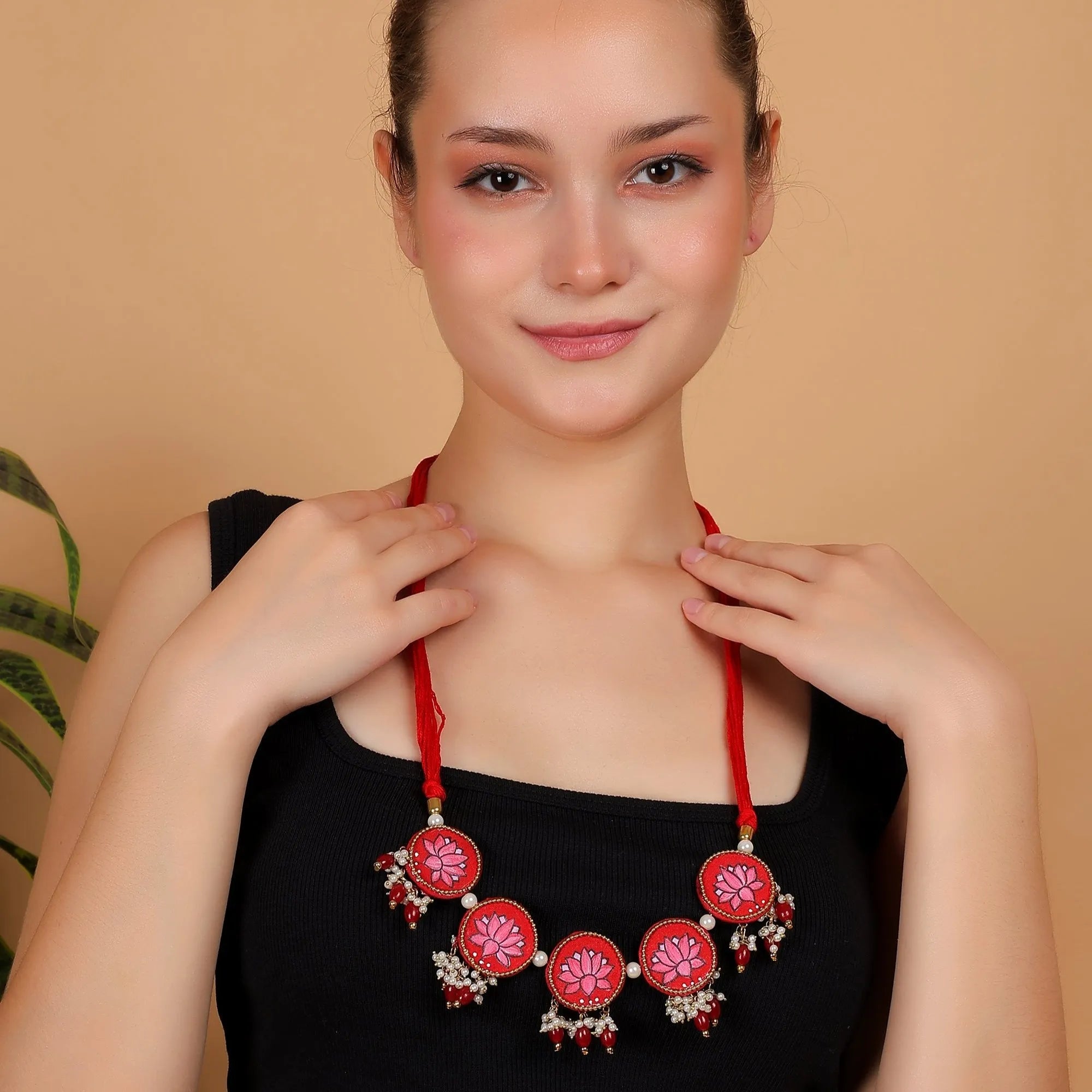 Aasiya Classic Red Hand Painted (Necklace/Choker) HP-NP-164 - KHOJ.CITY