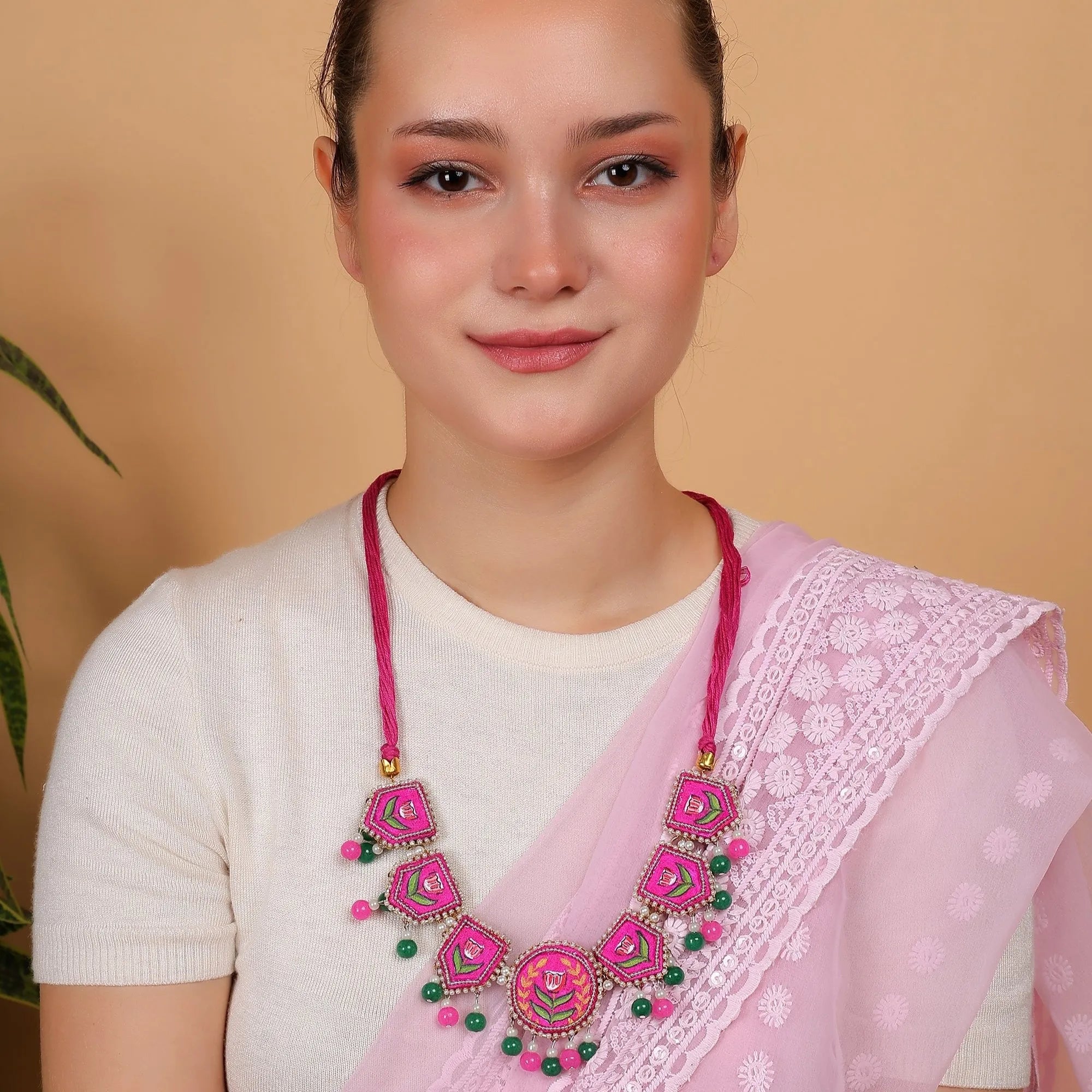 Acacia Bohemian Dark Pink Hand Painted (Necklace/Choker) HP-NP-168 - KHOJ.CITY