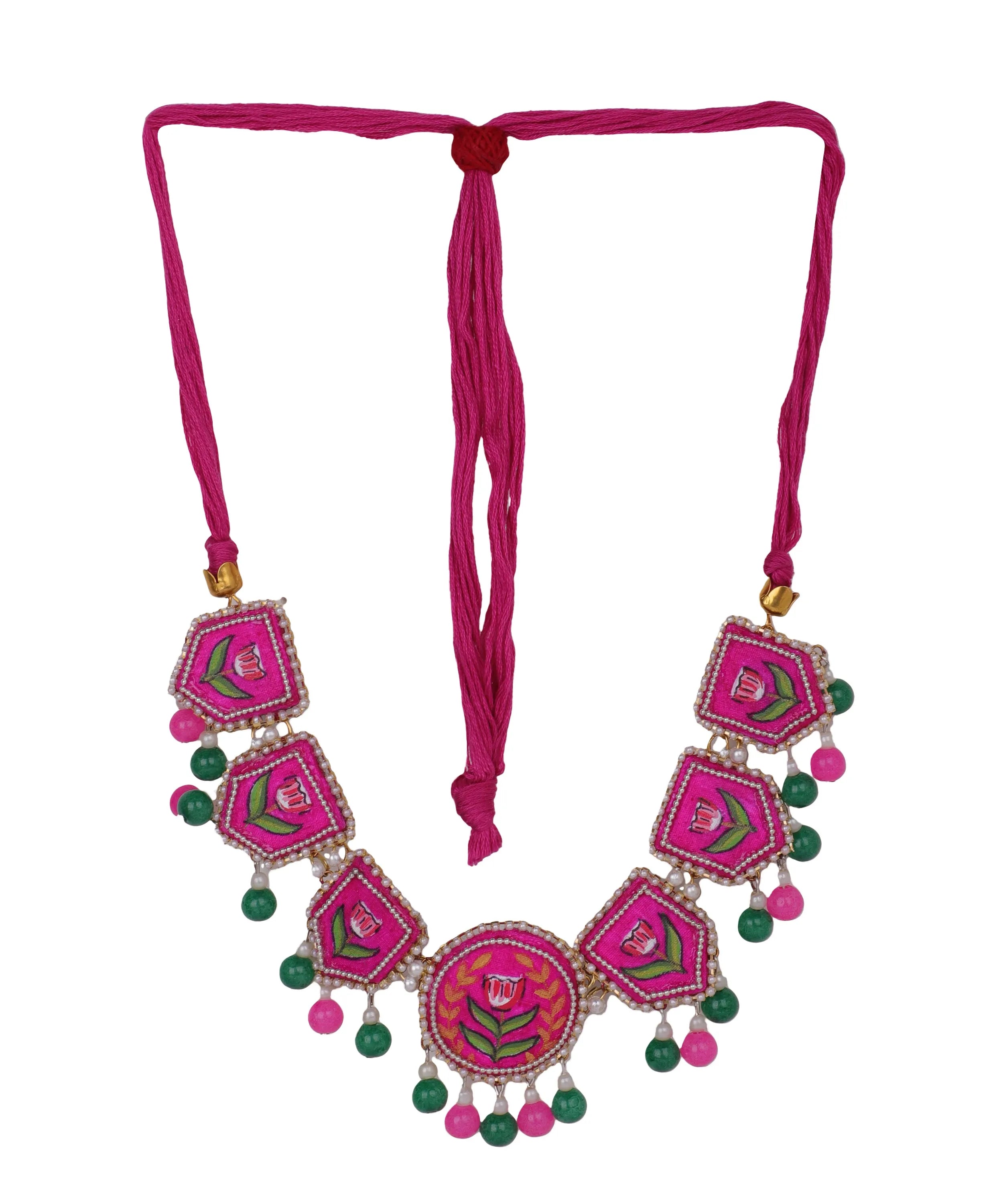 Acacia Bohemian Dark Pink Hand Painted (Necklace/Choker Set) HP-NP-169 - KHOJ.CITY