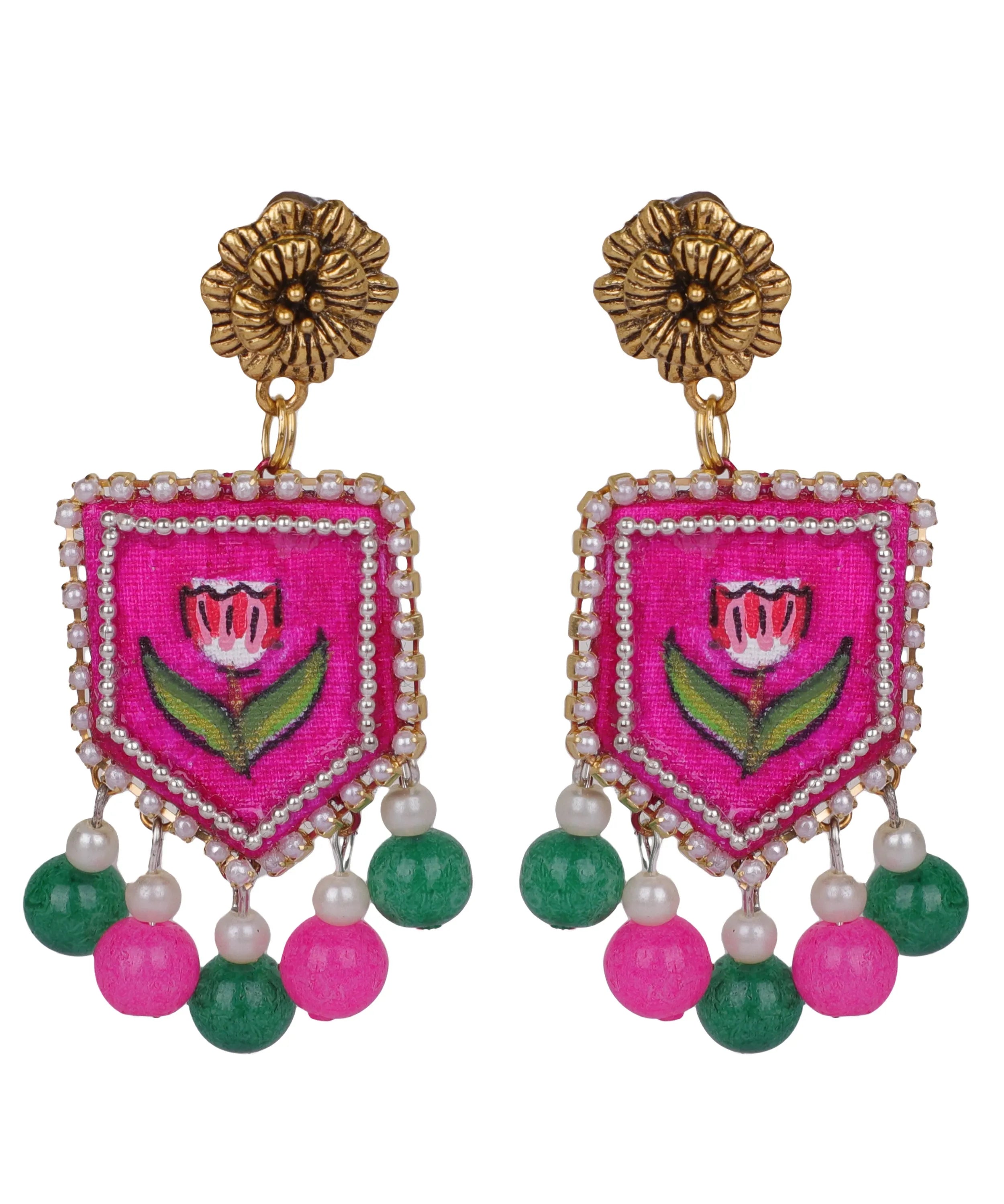 Acacia Bohemian Multi Color Hand Painted Drop (Earrings) HP-ER-004 - KHOJ.CITY
