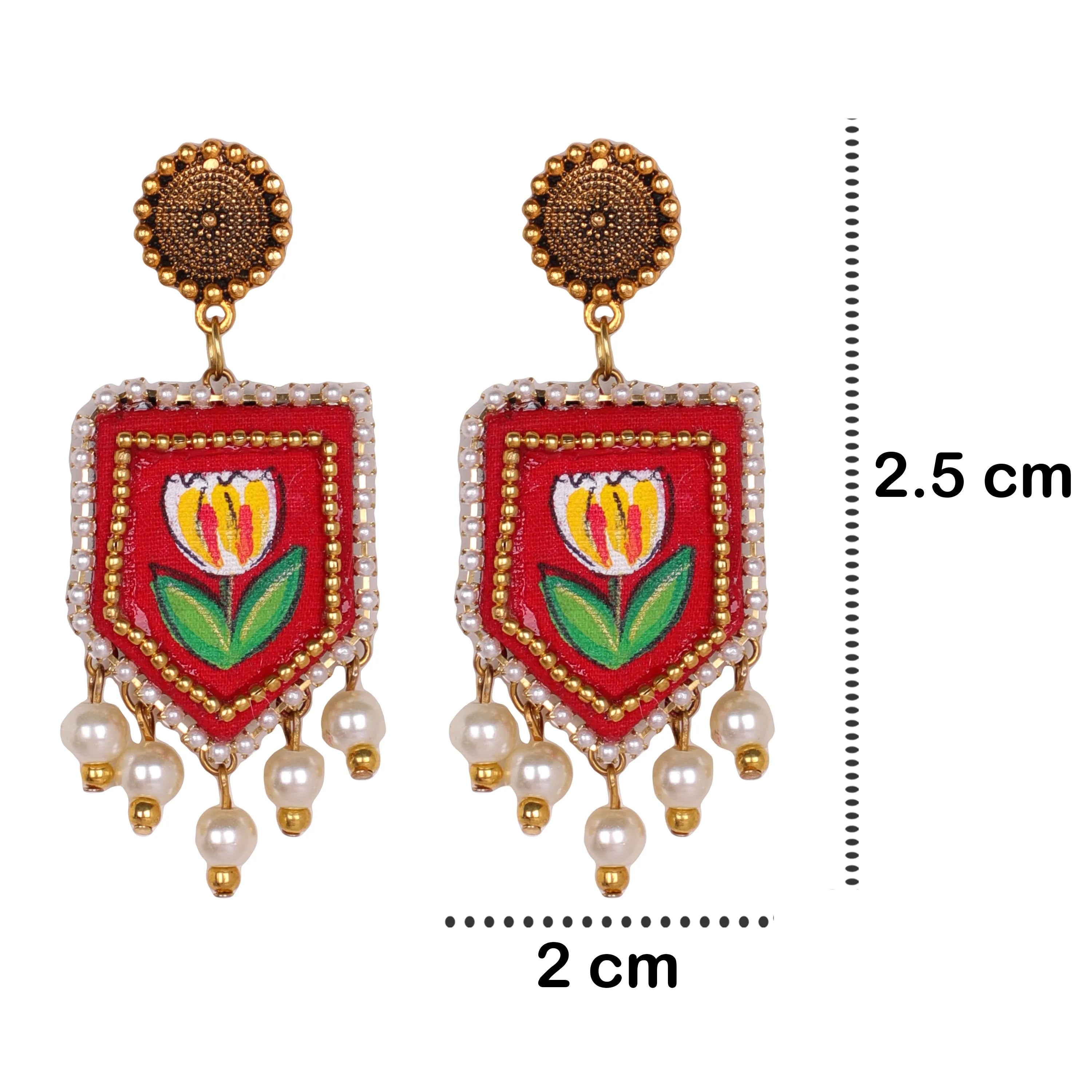 Adhira Classic Red Hand Painted Drop (Earrings) HP-ER-005 - KHOJ.CITY
