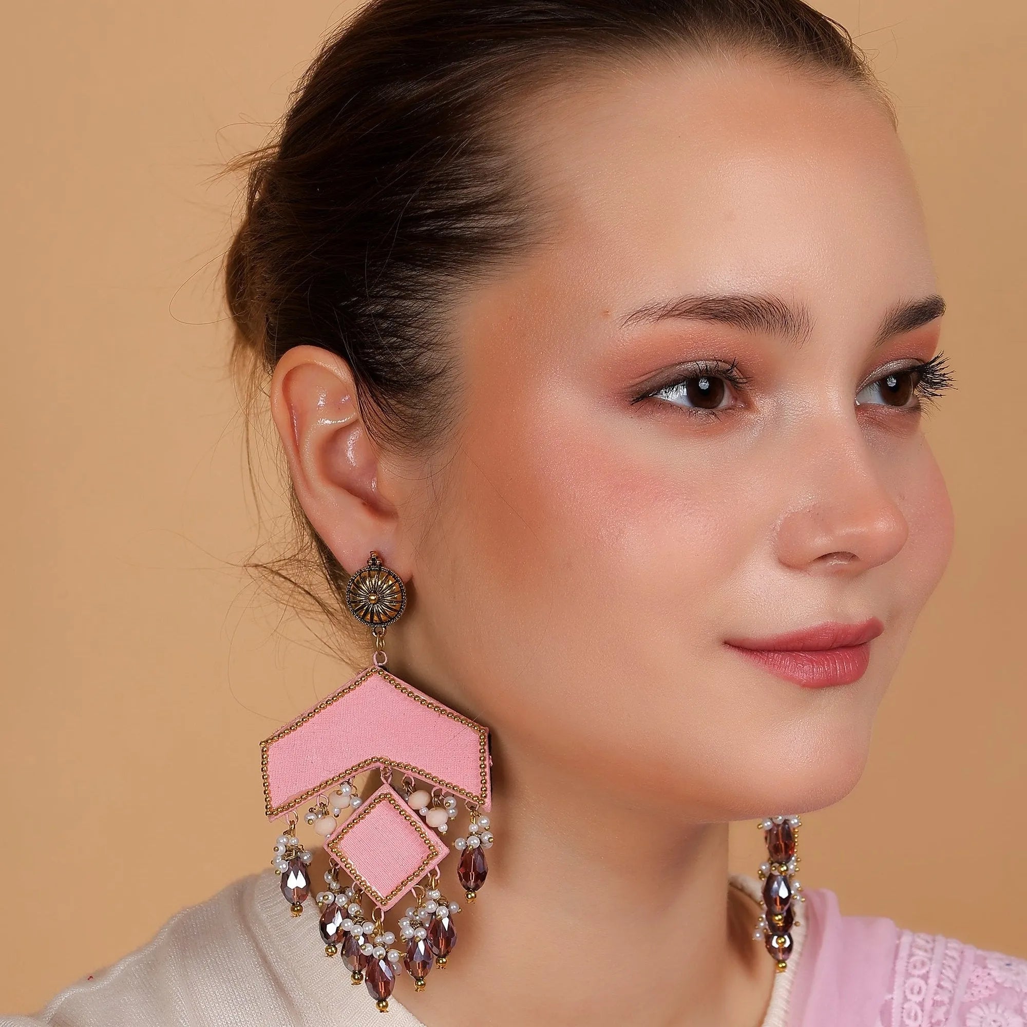 Amant Bohemian Pink Hand Painted Drop (Earrings) HP-ER-011 - KHOJ.CITY