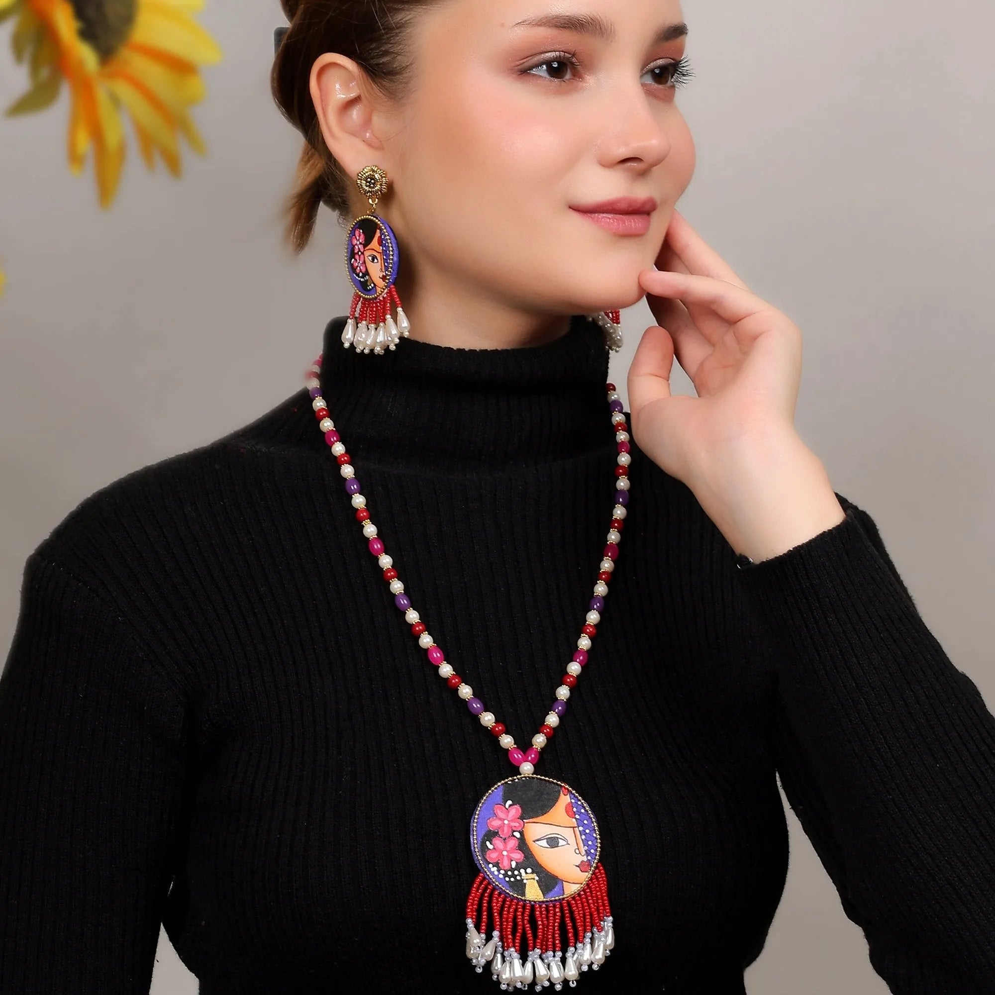 Amyah Bohemian Multi Color Hand Painted (Necklace Set) HP-NP-172 - KHOJ.CITY