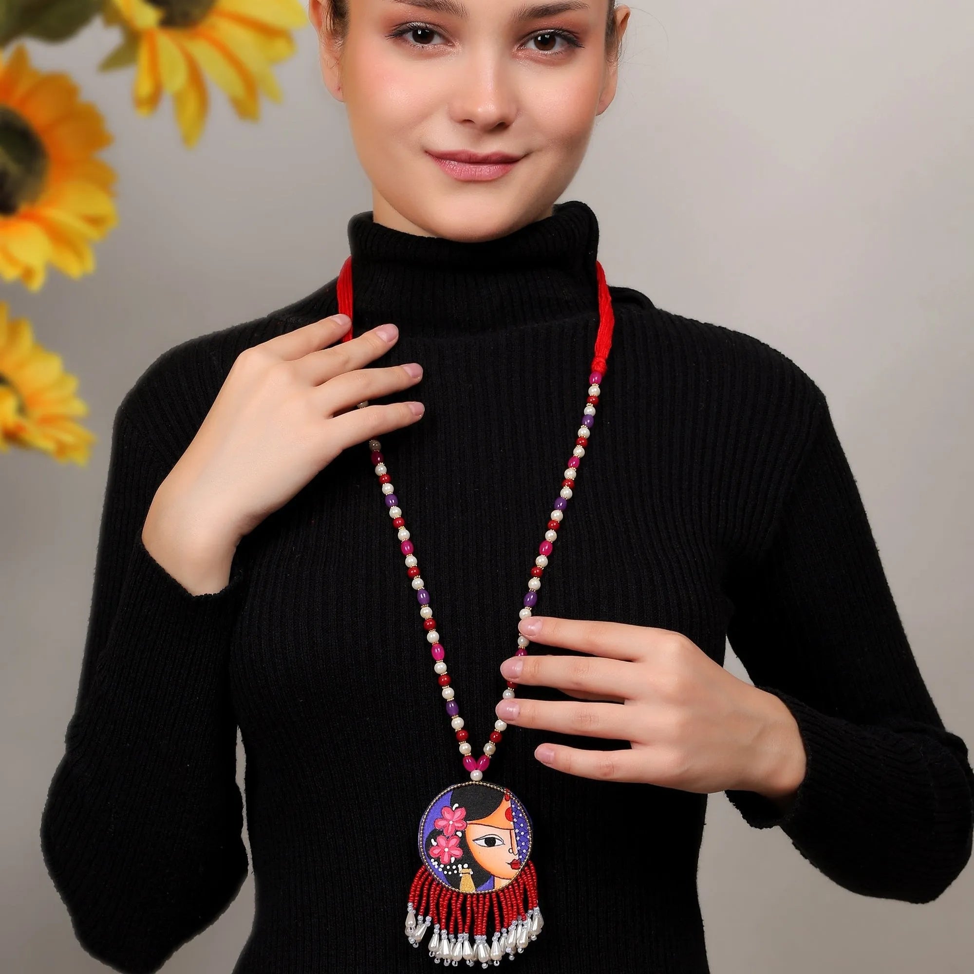 Amyah Bohemian Multi Color Hand Painted (Necklace) HP-NP-172 - KHOJ.CITY