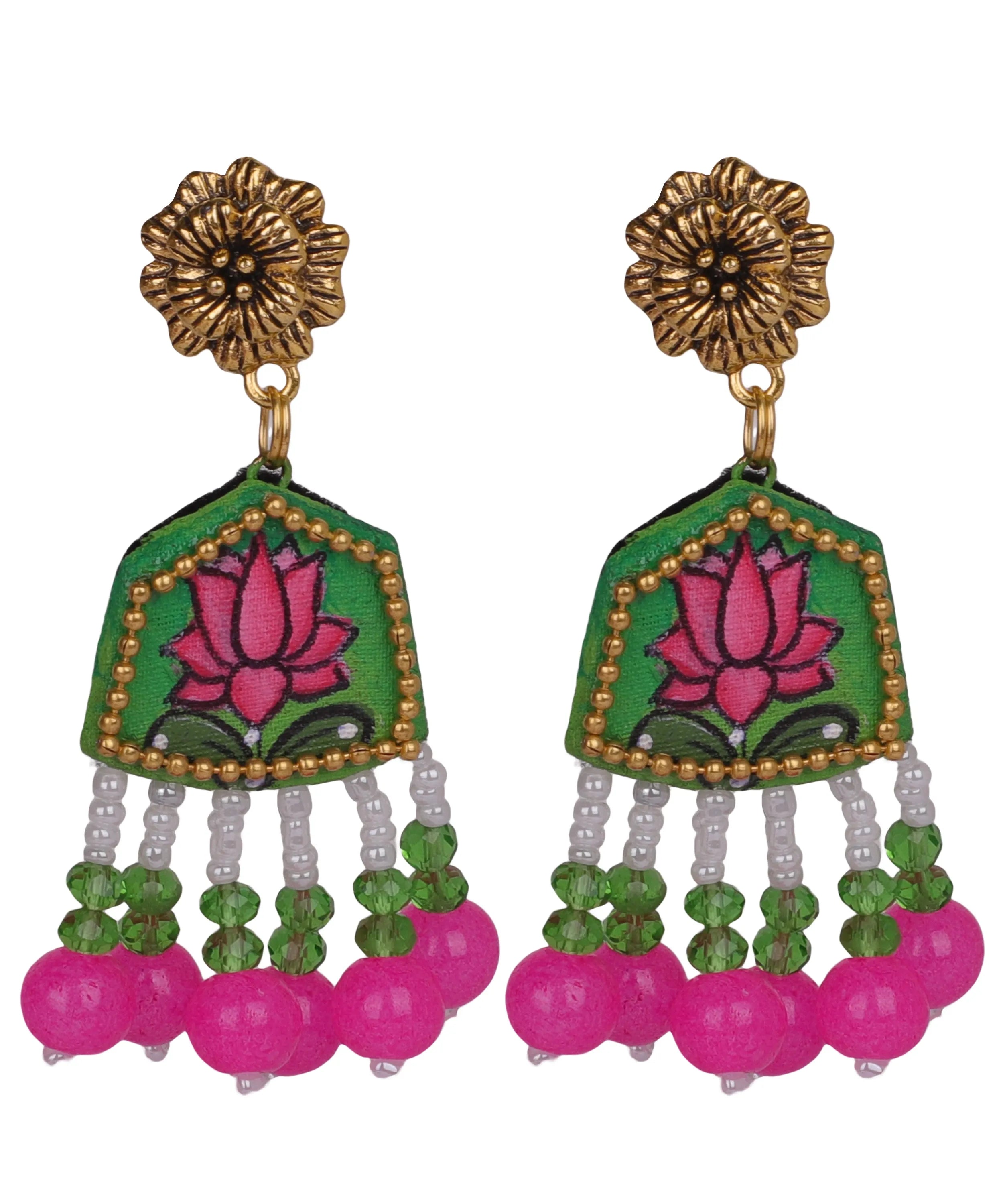 Amyra Traditional Multi Color Hand Painted Drop (Earrings) HP-ER-015 - KHOJ.CITY