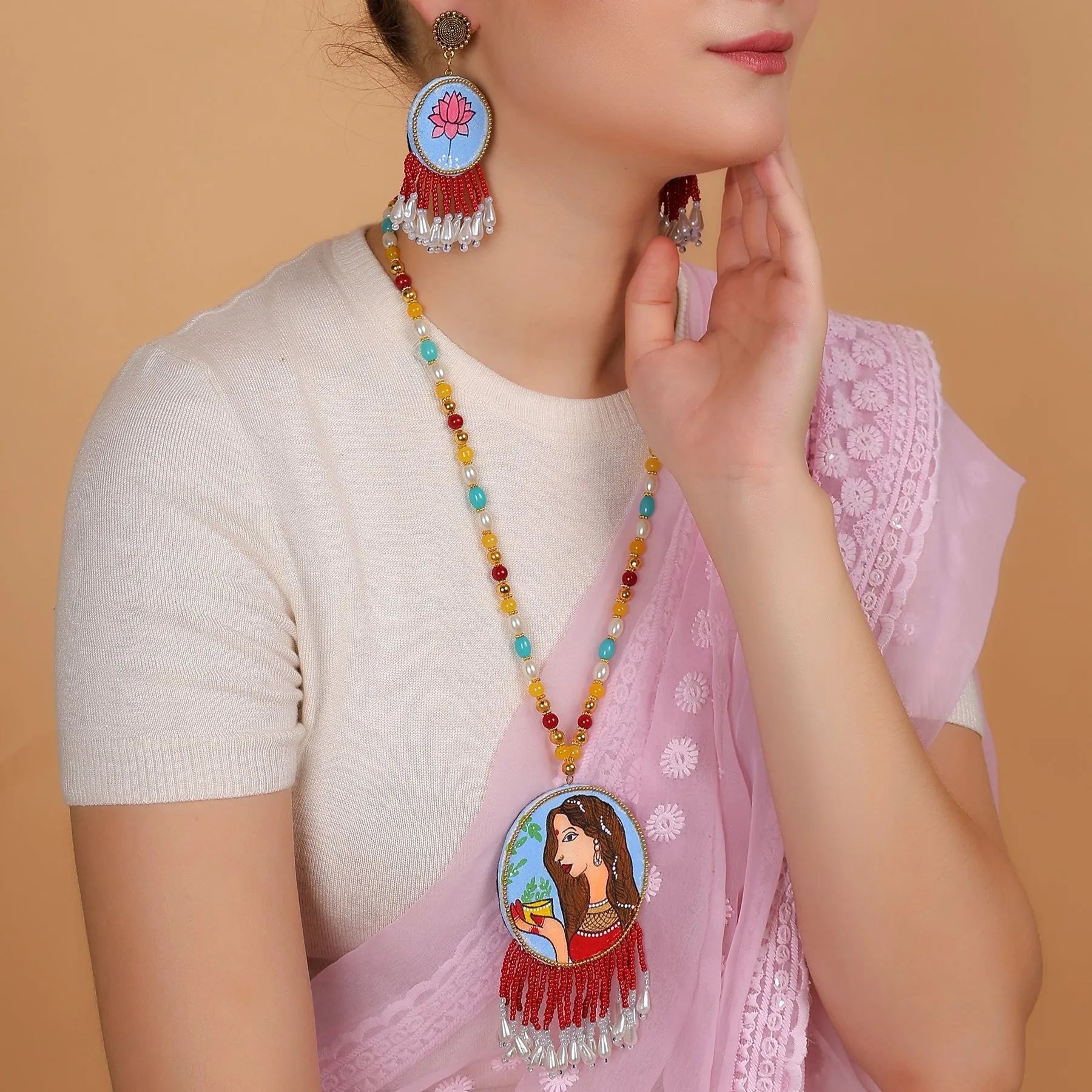 Bhoomi Classic Blue Hand Painted (Necklace Set) HP-NP-009 - KHOJ.CITY