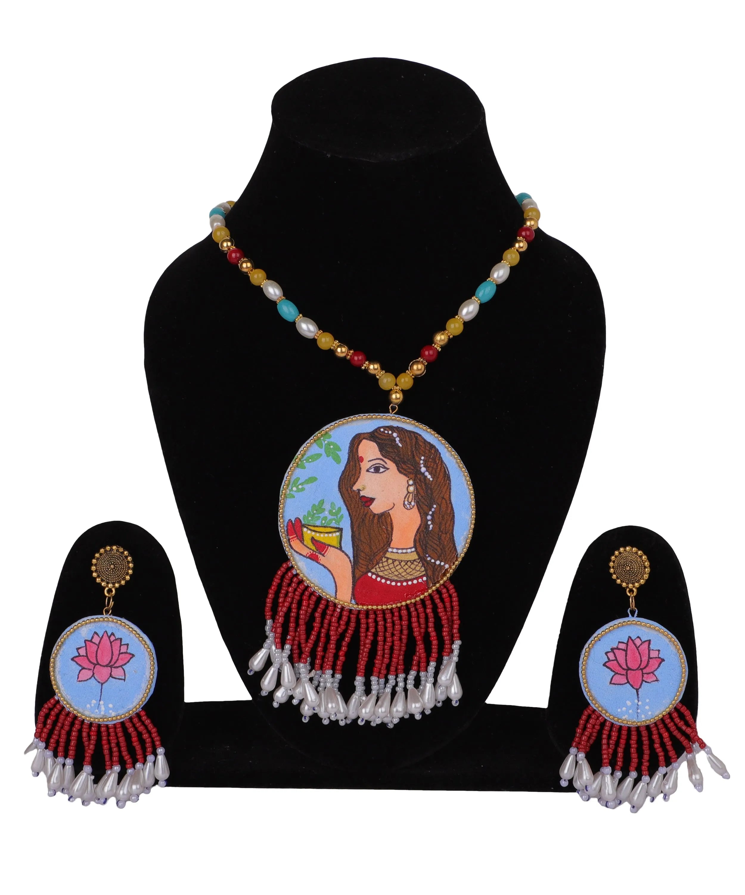 Bhoomi Classic Blue Hand Painted (Necklace Set) HP-NP-009 - KHOJ.CITY