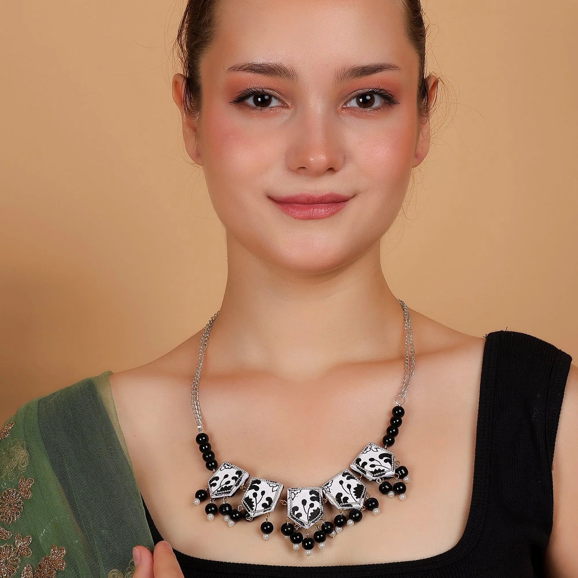 Black Leaves Classic Multi Color Hand Painted (Necklace / Choker) HP-NP-180 - KHOJ.CITY