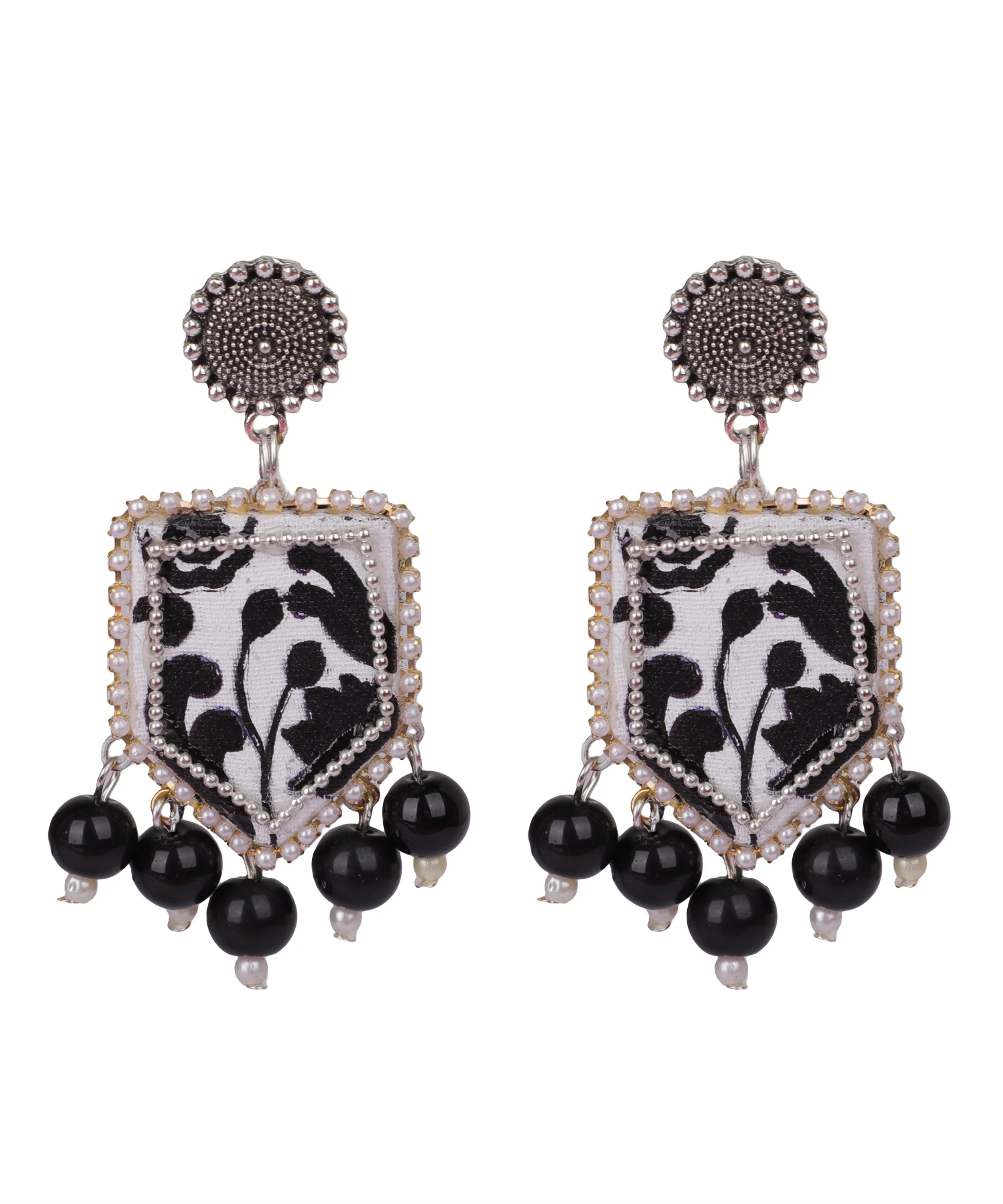 Black Leaves Traditional Multi Color Hand Painted Drop (Earrings) HP-ER-021 - KHOJ.CITY