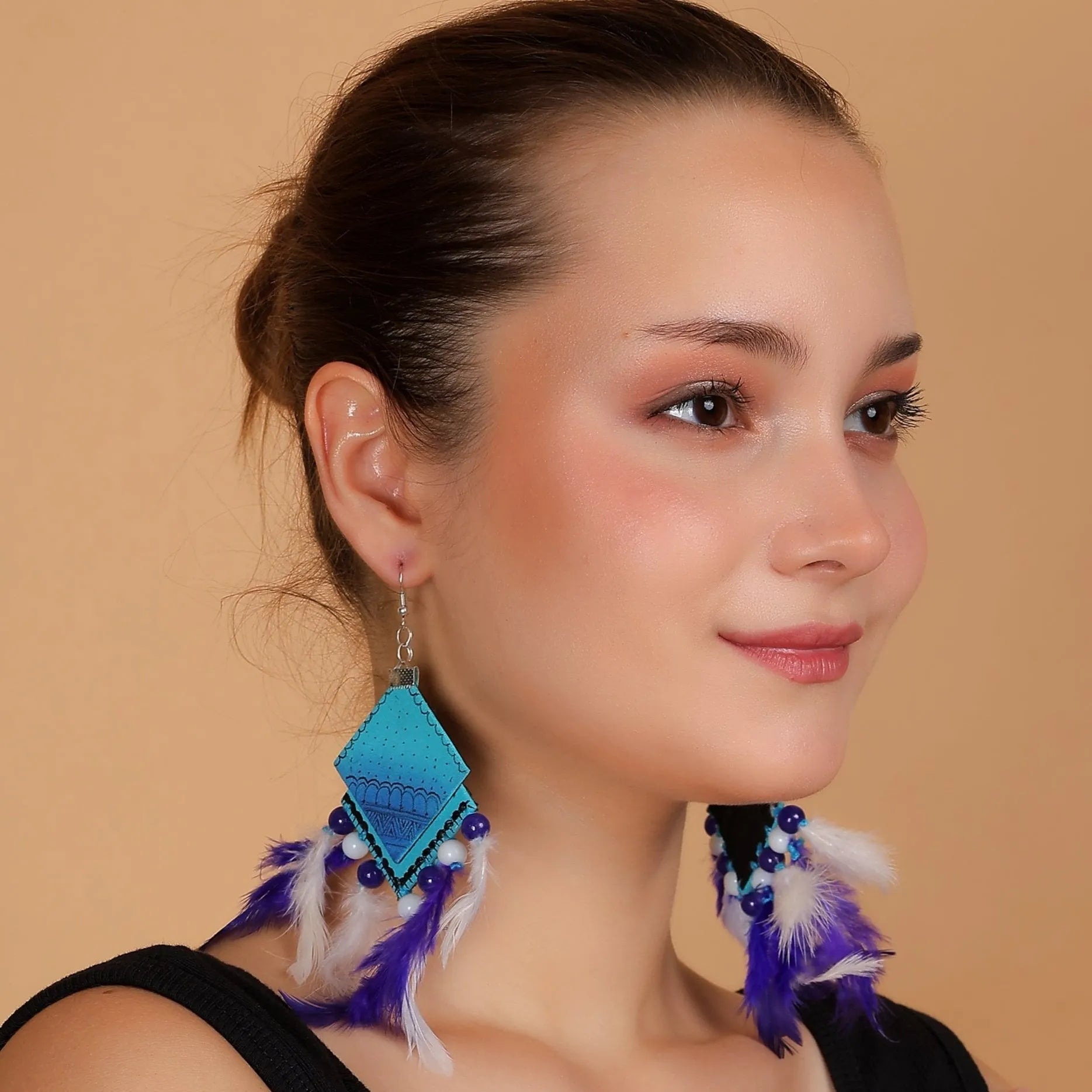 Bleu Plumage Bohemian Multi Color Hand Painted Drop (Earrings) HP-ER-022 - KHOJ.CITY