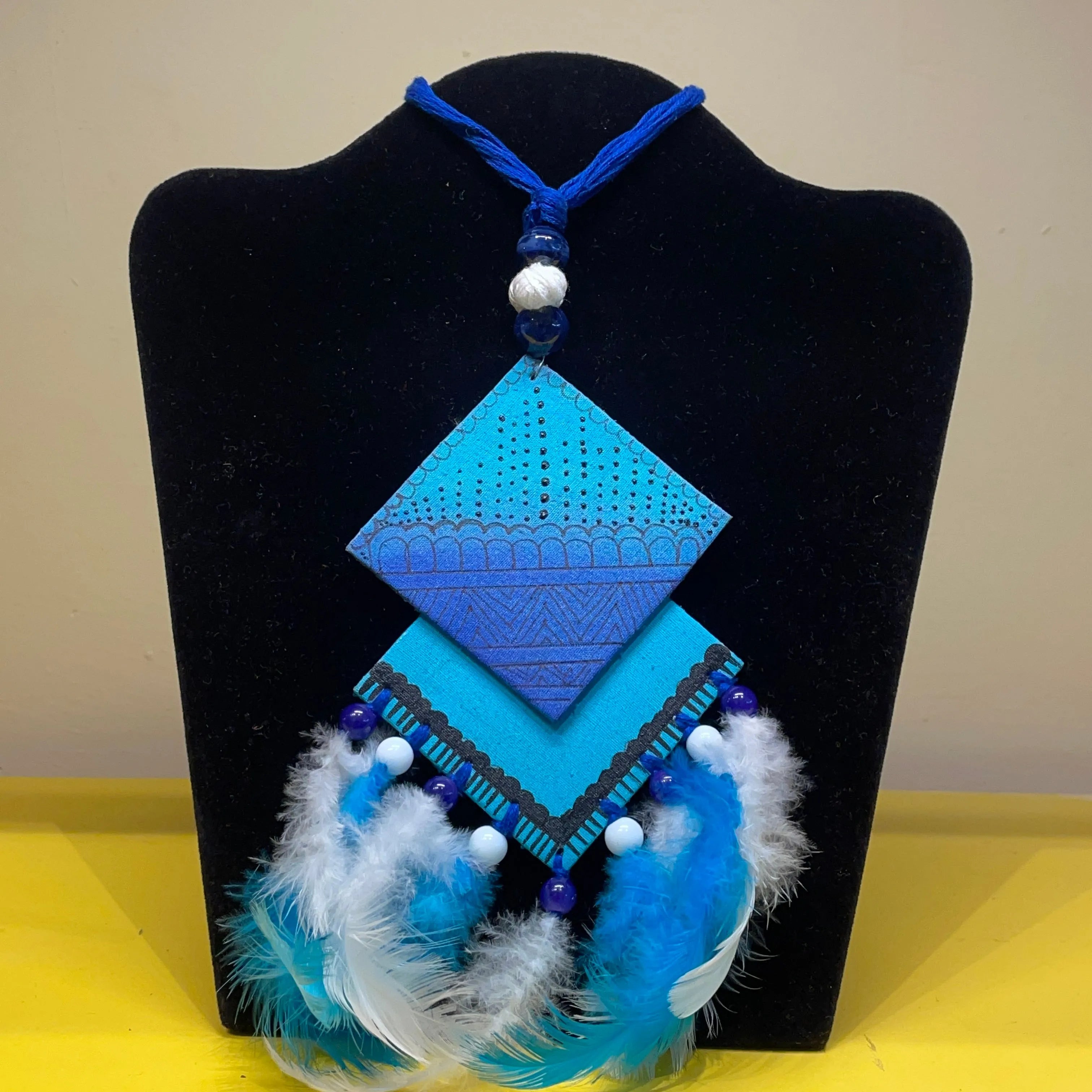 Bleu Plumage Bohemian Multi Color Hand Painted (Necklace) HP-NP-010 - KHOJ.CITY