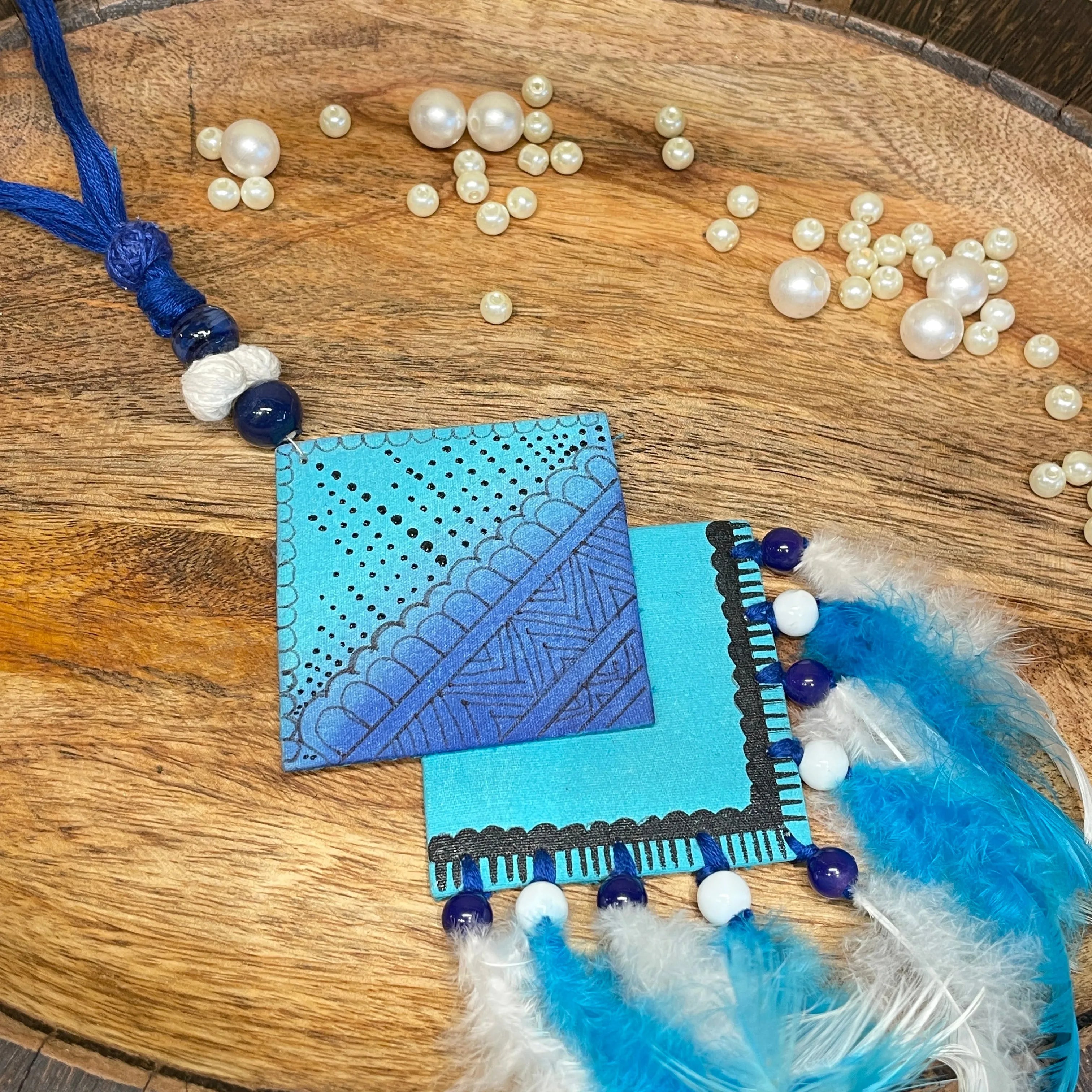 Bleu Plumage Bohemian Multi Color Hand Painted (Necklace) HP-NP-010 - KHOJ.CITY