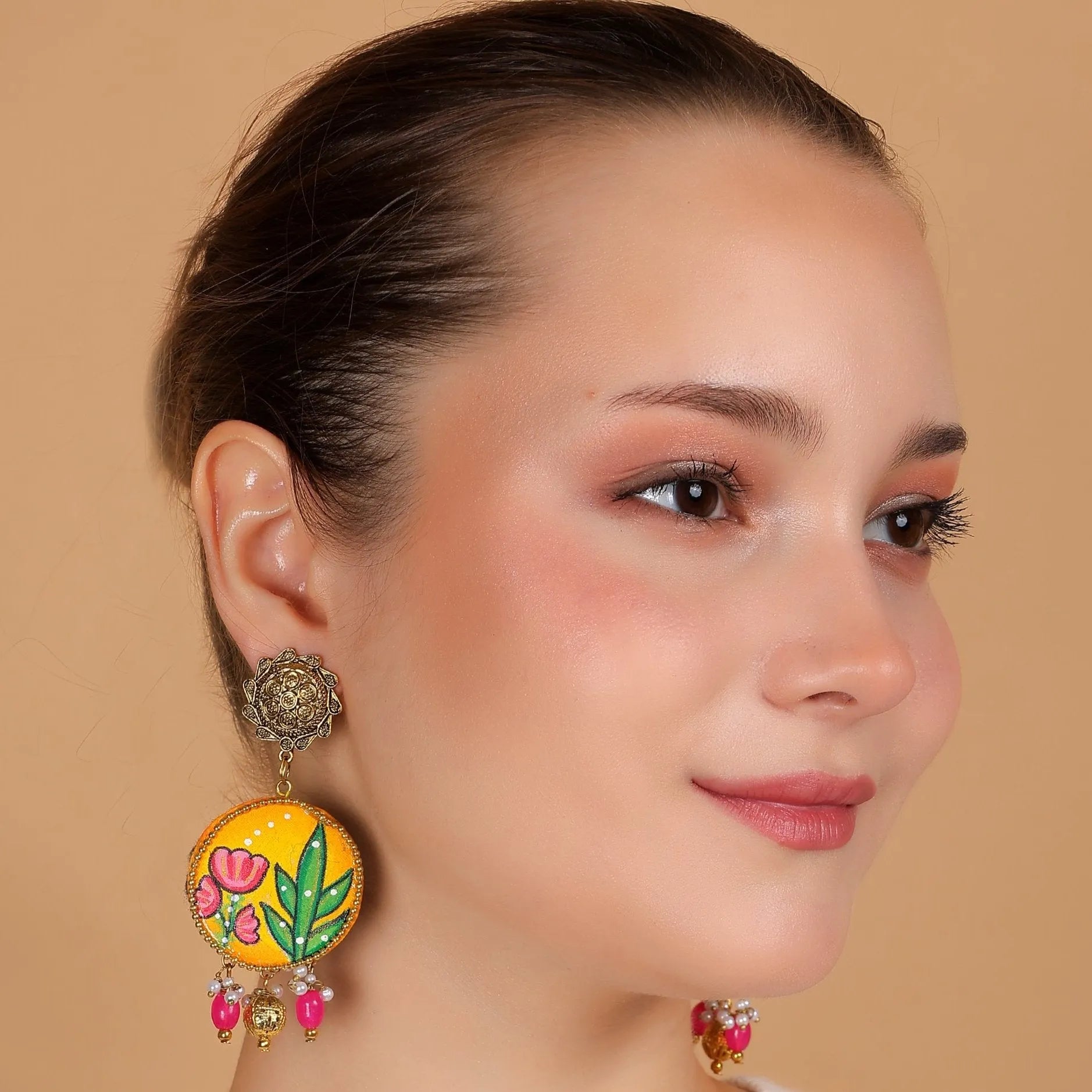 Blooming Bud Traditional Multi Color Hand Painted Drop (Earrings) HP-ER-023 - KHOJ.CITY