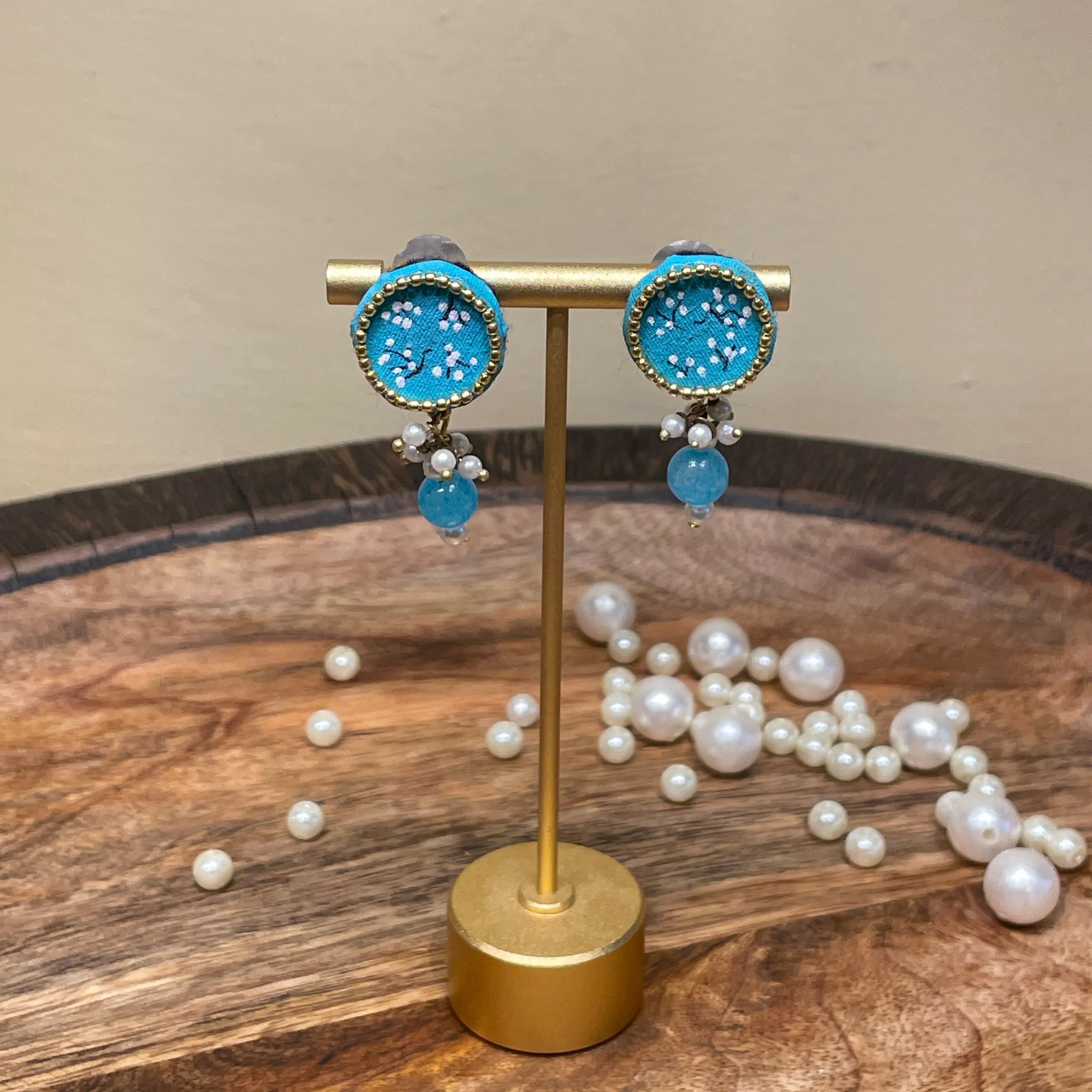 Coin Mini Classic Blue Handmade Stud (Earrings) HP-ER- - KHOJ.CITY