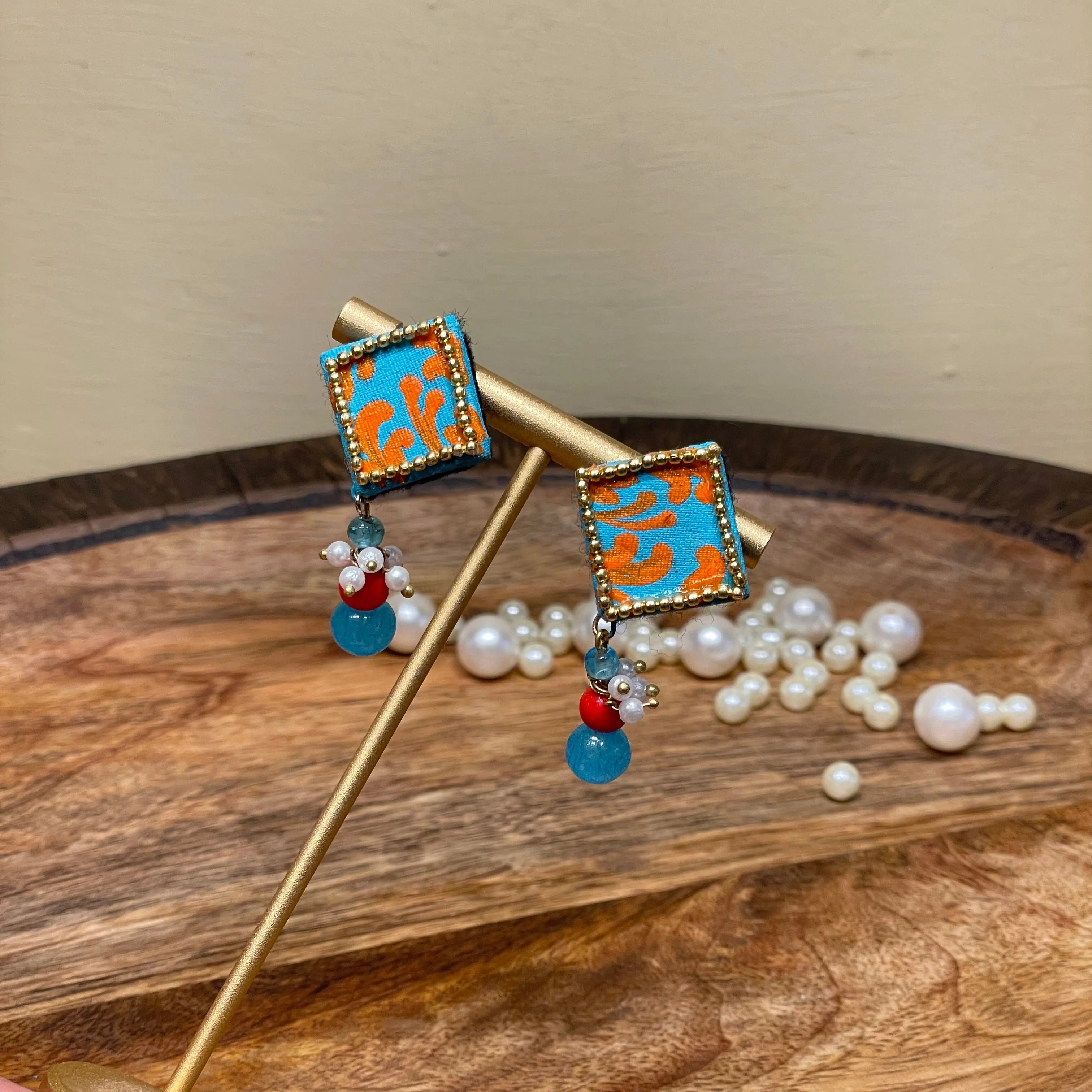 Square Mini Classic Blue Handmade Stud (Earrings) HP-ER- - KHOJ.CITY