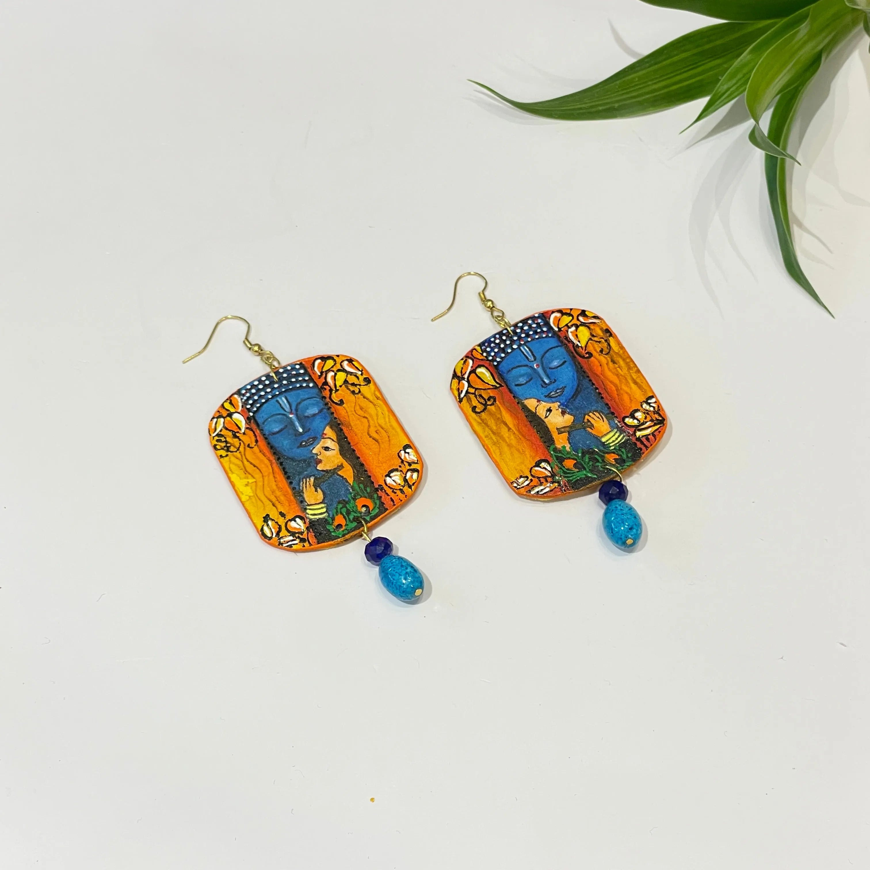Prem Brij Ke Kanha Traditional Multi Color Hand Painted Drop (Earrings) HP-ER-030 - KHOJ.CITY
