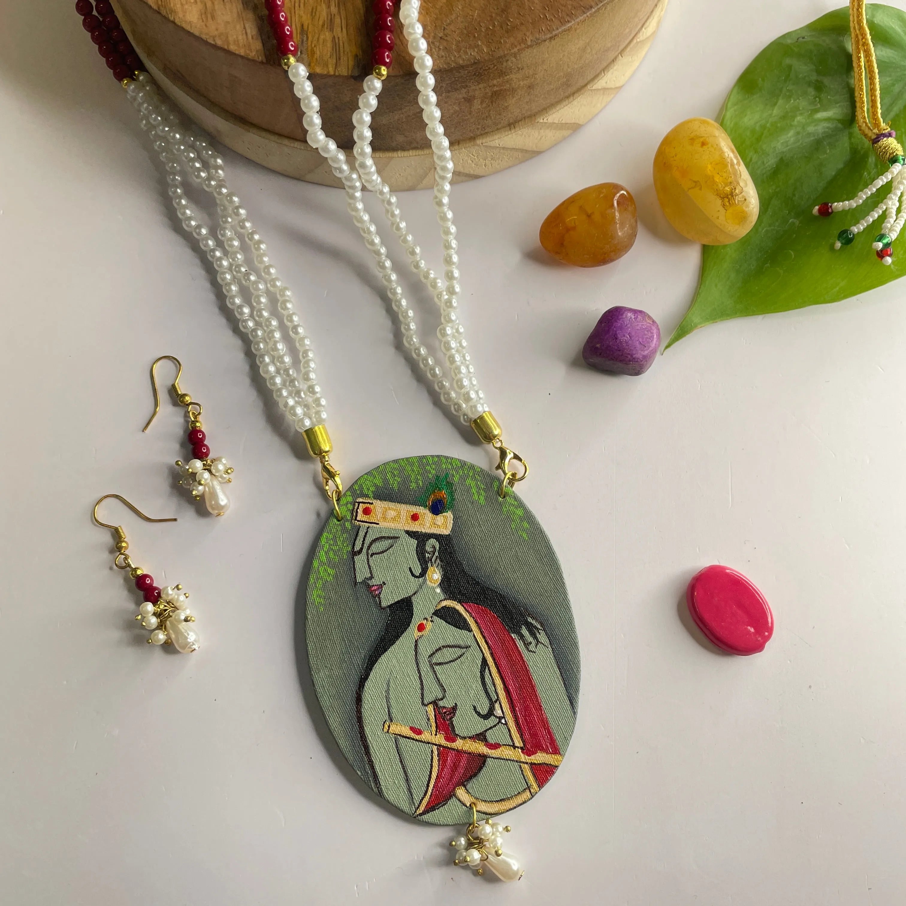 Gopi Brij Ke Kanha Traditional Multi Color Hand Painted (Necklace) HP-NP-020 - KHOJ.CITY