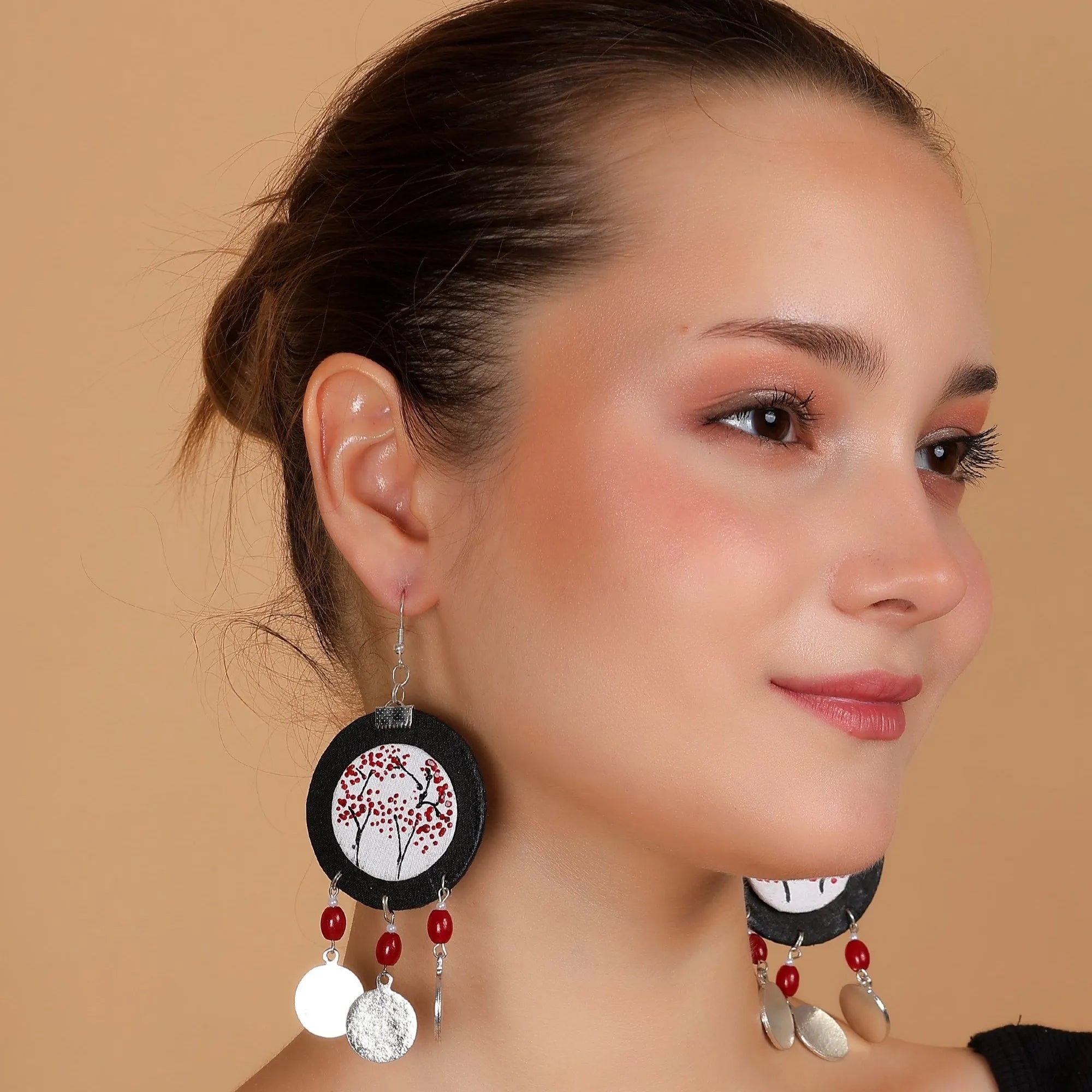 Cerise Sakura Traditional Multi Color Hand Painted Drop (Earrings) HP-ER-038 - KHOJ.CITY