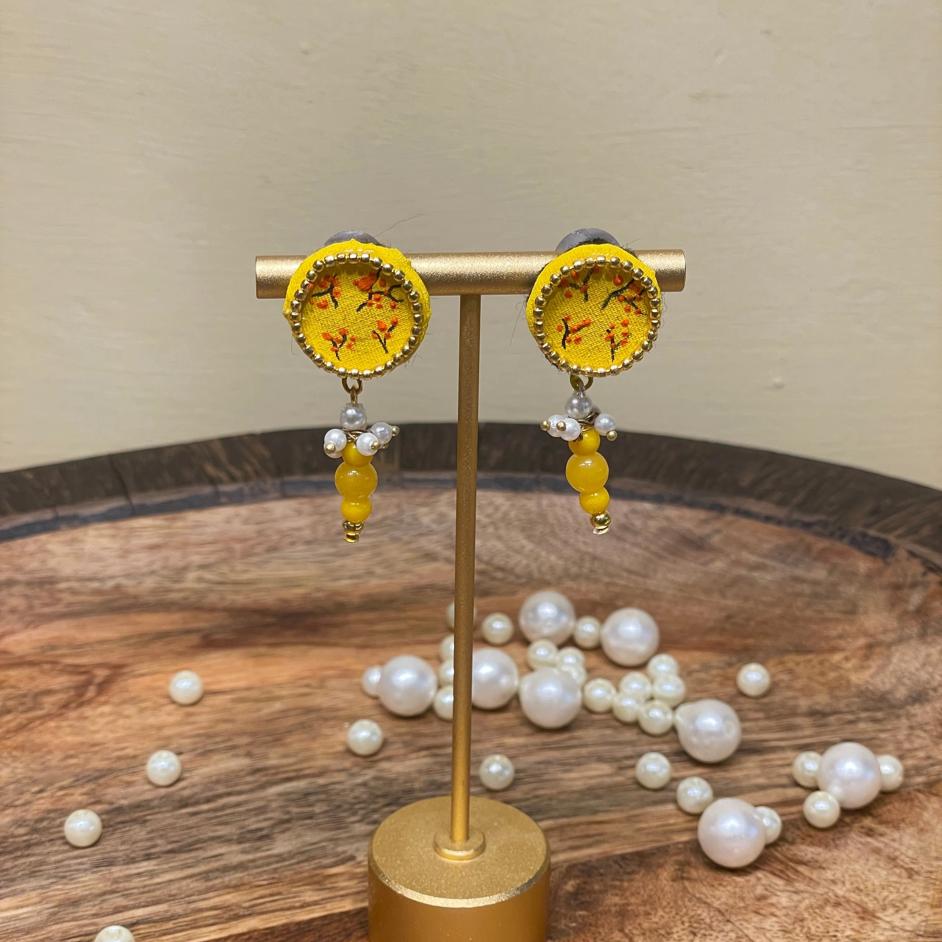 Coin Mini Classic Haldi Yellow Handmade Stud (Earrings) HP-ER- - KHOJ.CITY