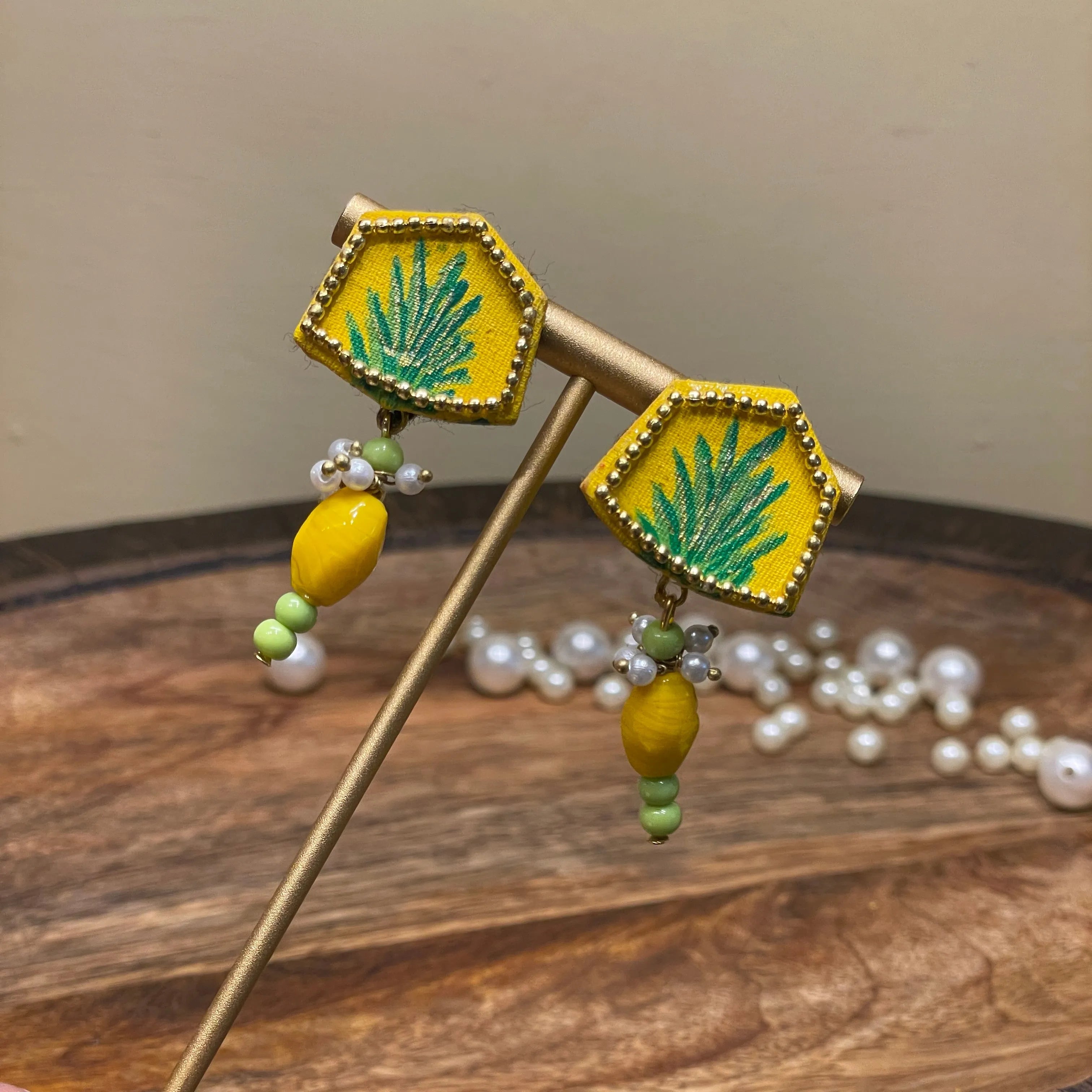 Reni Mini Classic Haldi Yellow Hand Painted Stud (Earrings) HP-ER-118 - KHOJ.CITY