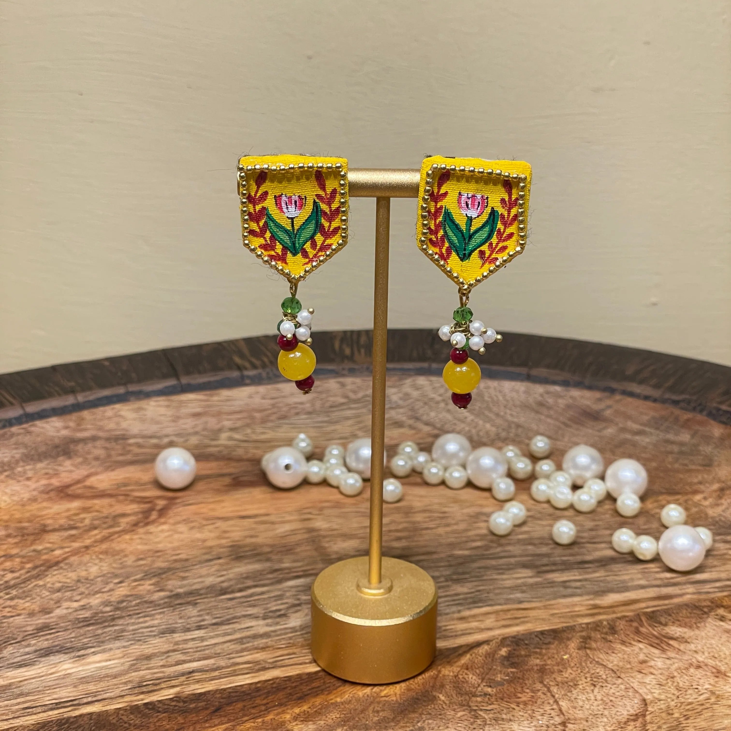 Penta Mini Classic Haldi Yellow Hand Painted Stud (Earrings) HP-ER-119 - KHOJ.CITY