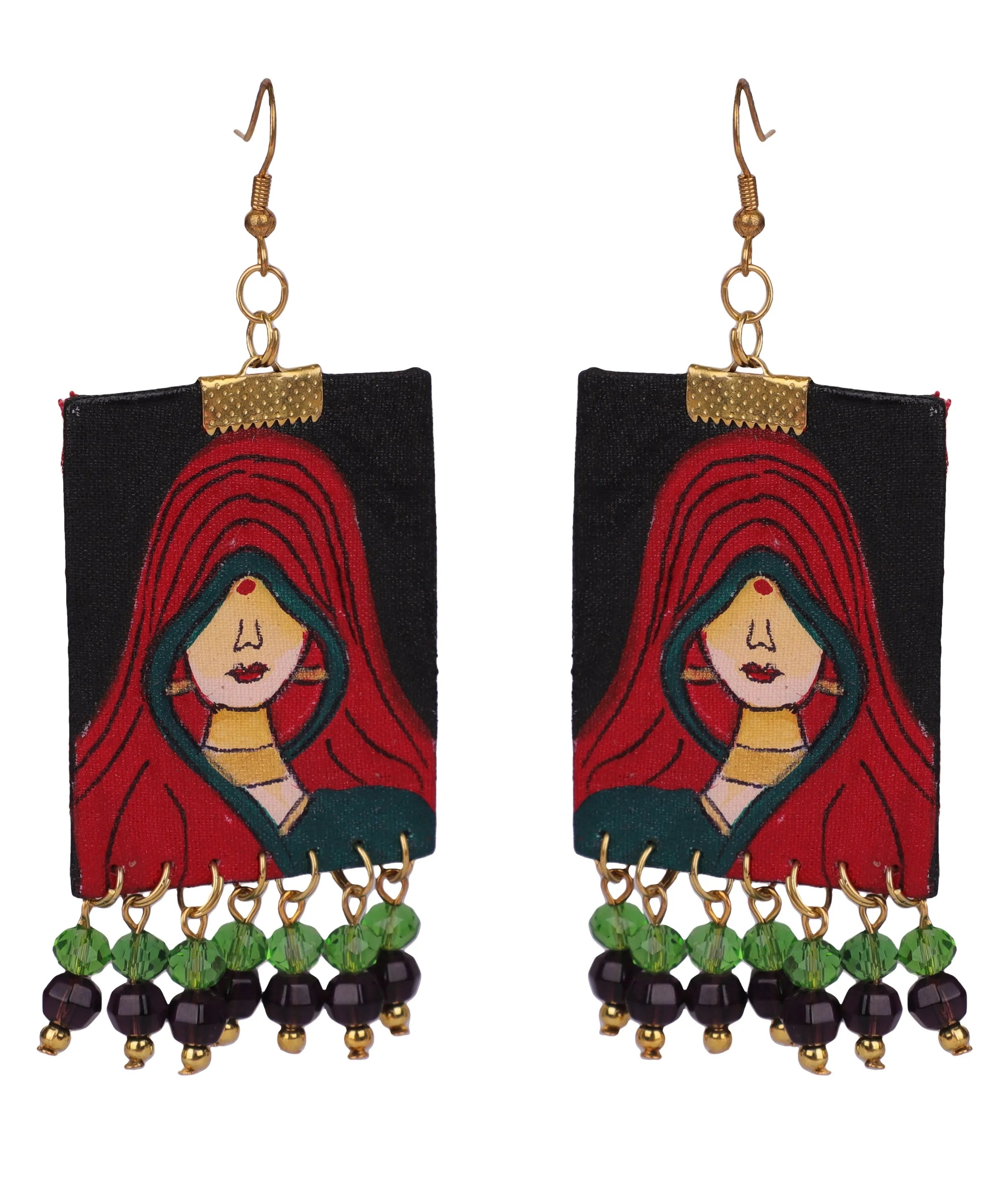 Classic Ghunghat Traditional Multi Color Hand Painted Drop (Earrings) HP-ER-042 - KHOJ.CITY