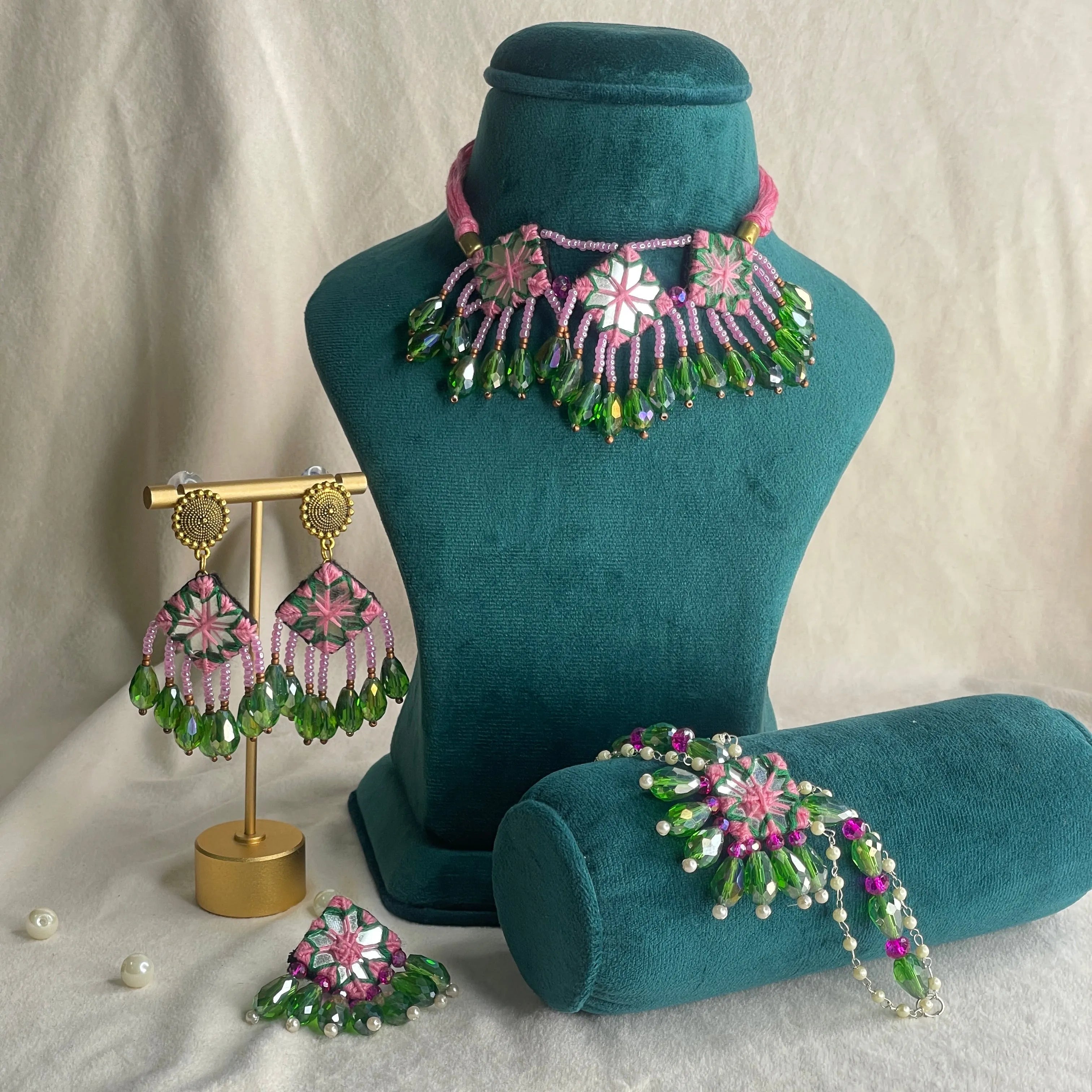 Patalah Mirror Classic Multi Color Handmade Bridal Jewelry (Shaadi Set) -004 - KHOJ.CITY