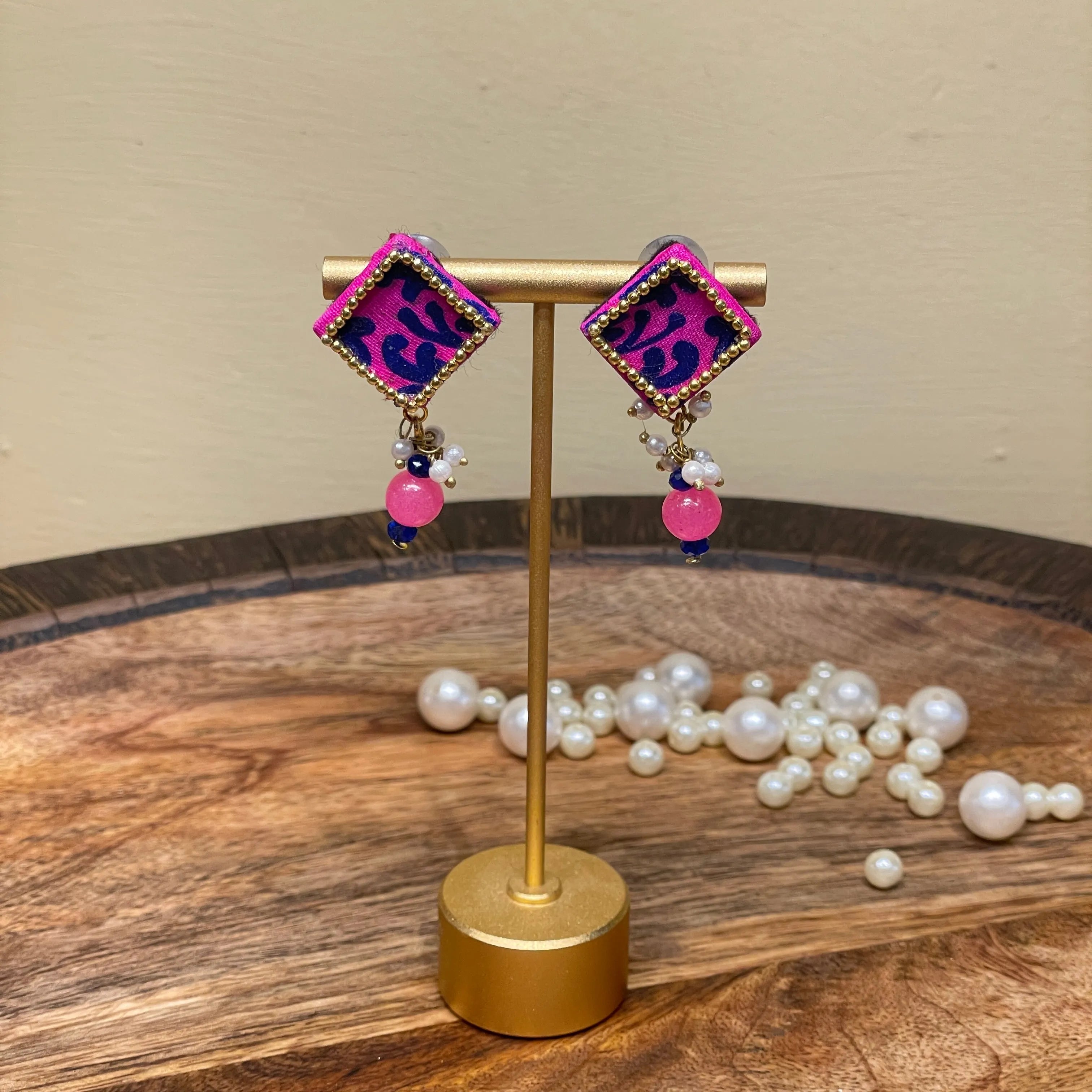 Square Mini Classic Dark Pink Handmade Stud (Earrings) HP-ER- - KHOJ.CITY