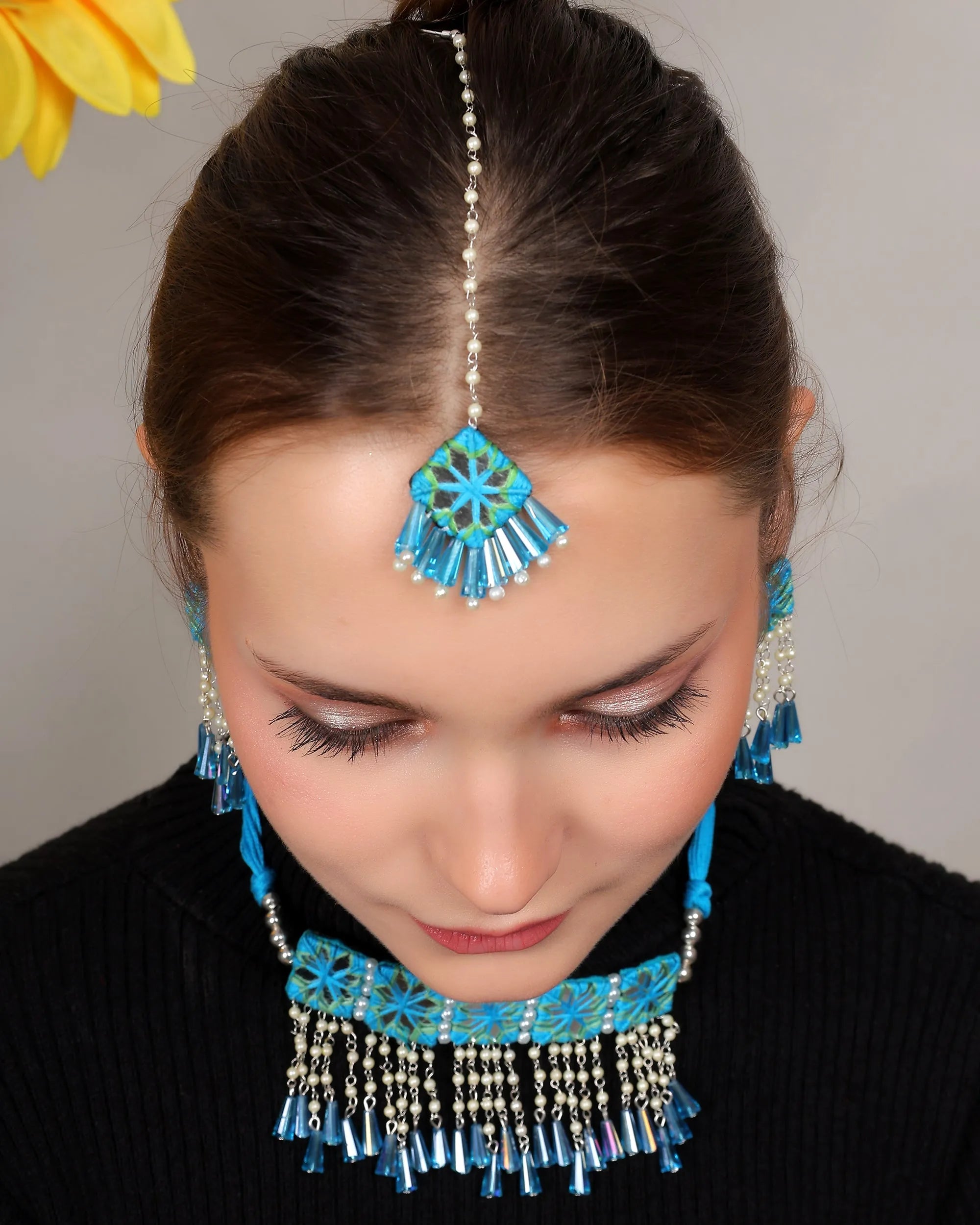 Denim Bloom Classic Multi Color Handmade Bridal Jewelry (Shaadi Set) -006 - KHOJ.CITY