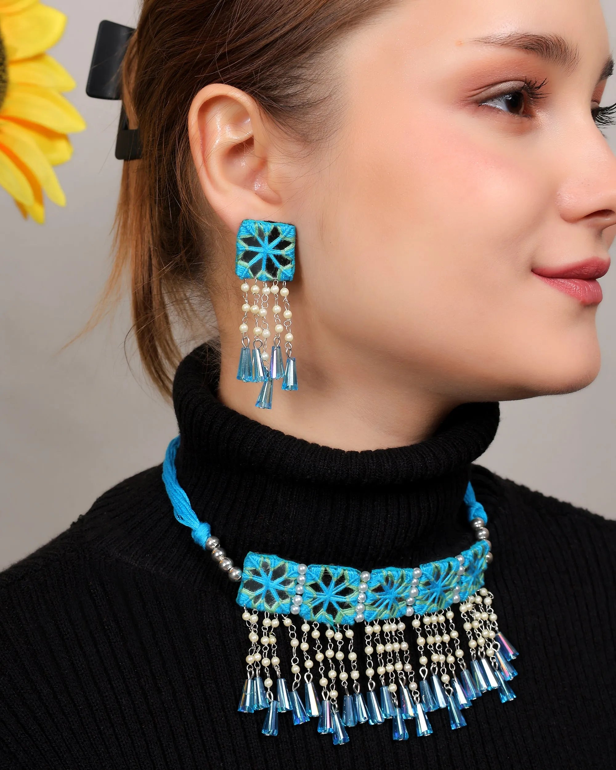 Denim Bloom Classic Multi Color Handmade Bridal Jewelry (Shaadi Set) -006 - KHOJ.CITY