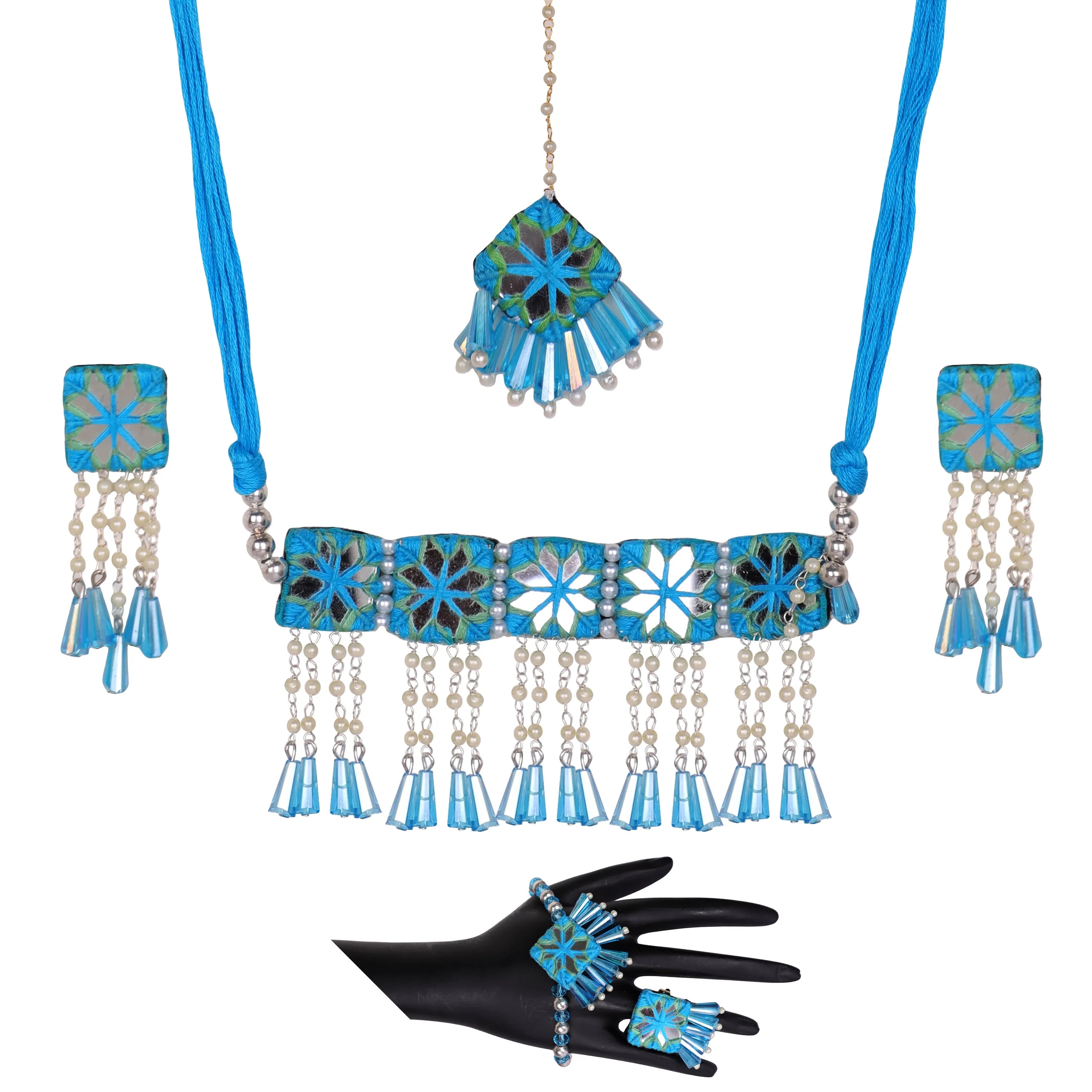 Denim Bloom Classic Multi Color Handmade Bridal Jewelry (Shaadi Set) -006 - KHOJ.CITY