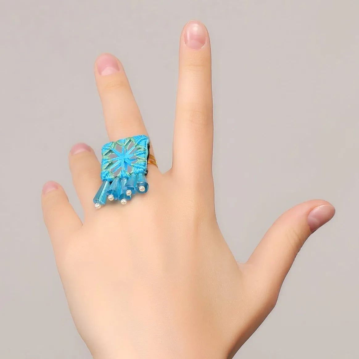 Denim Bloom Classic Multi Color Handmade (Ring) HM-RG-004 - KHOJ.CITY