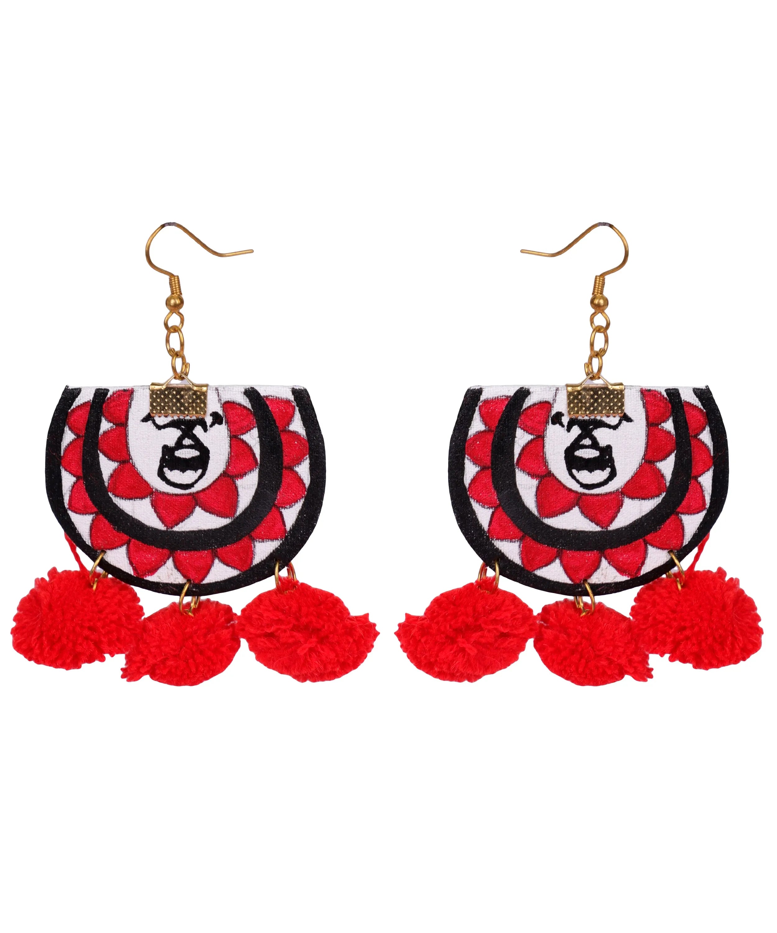 Dhaaki Red Classic Hand Painted Drop (Earrings) HP-ER-049 - KHOJ.CITY
