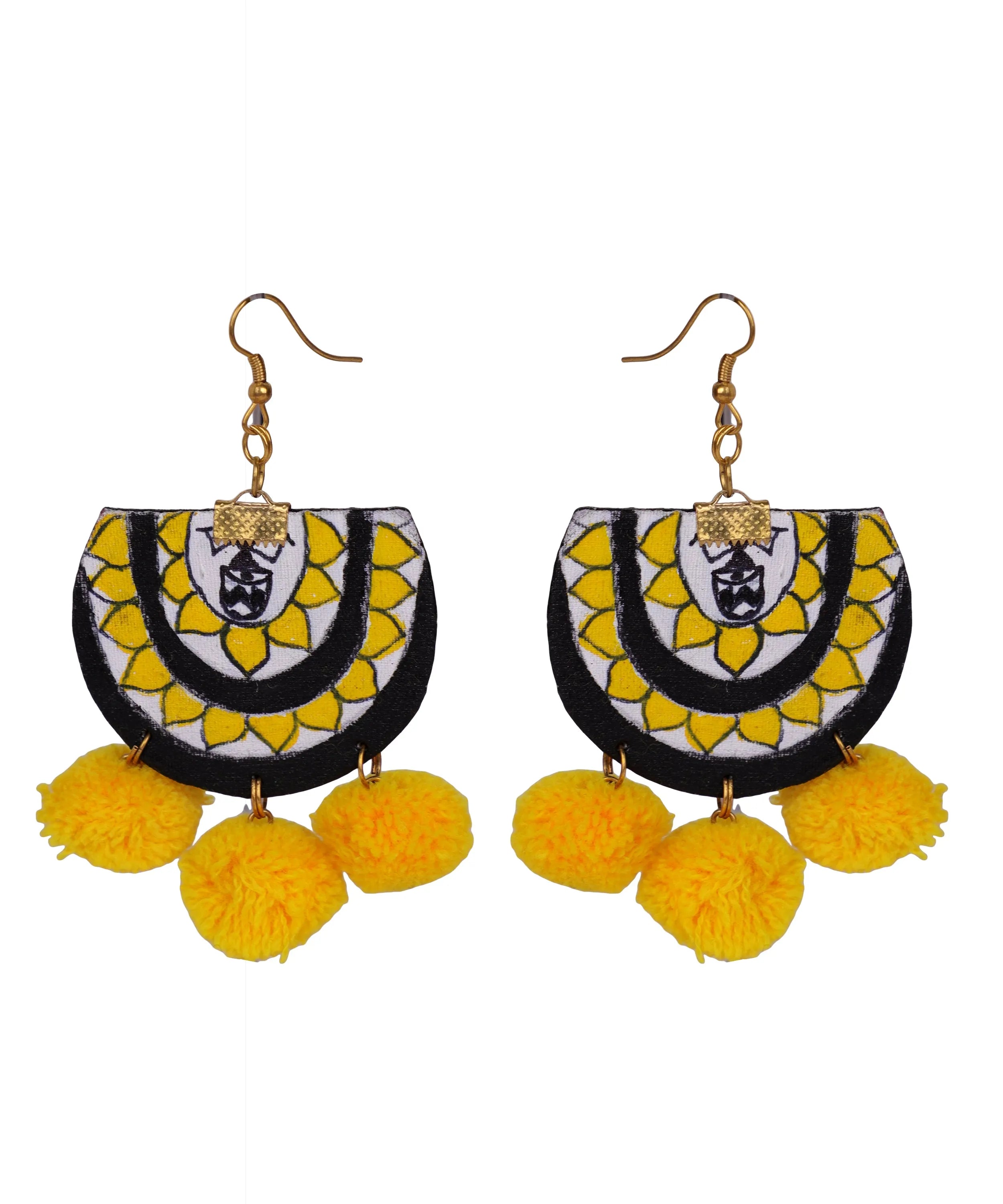 Dhaaki Yellow Classic Hand Painted Drop (Earrings) HP-ER-048 - KHOJ.CITY