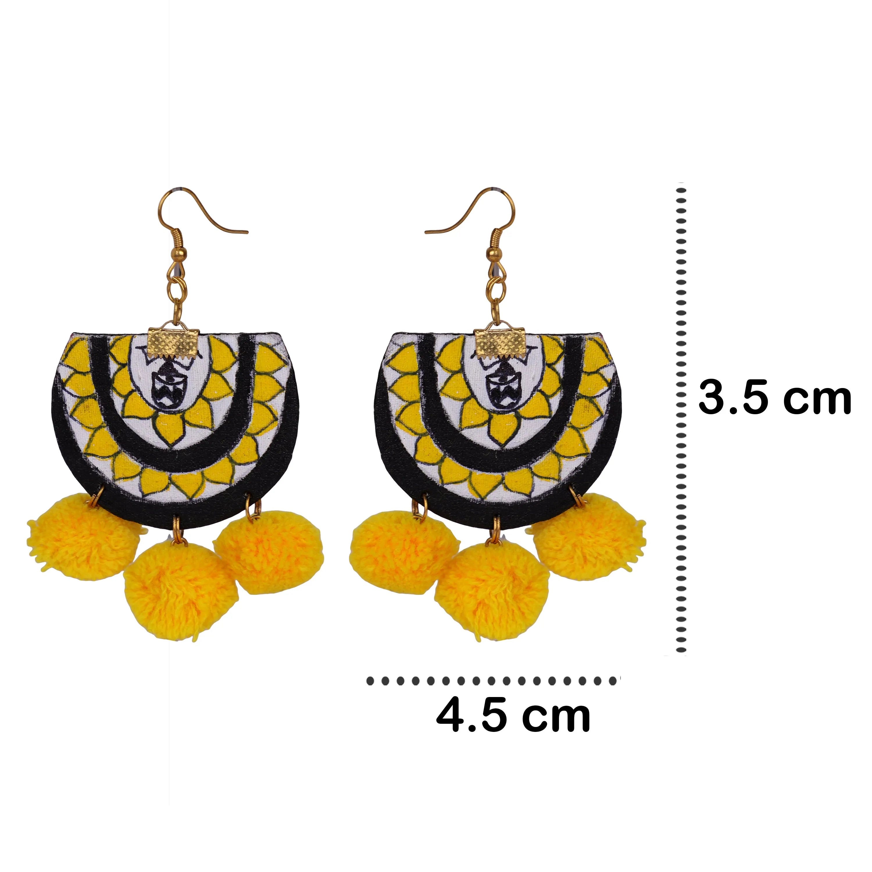Dhaaki Yellow Classic Hand Painted Drop (Earrings) HP-ER-048 - KHOJ.CITY