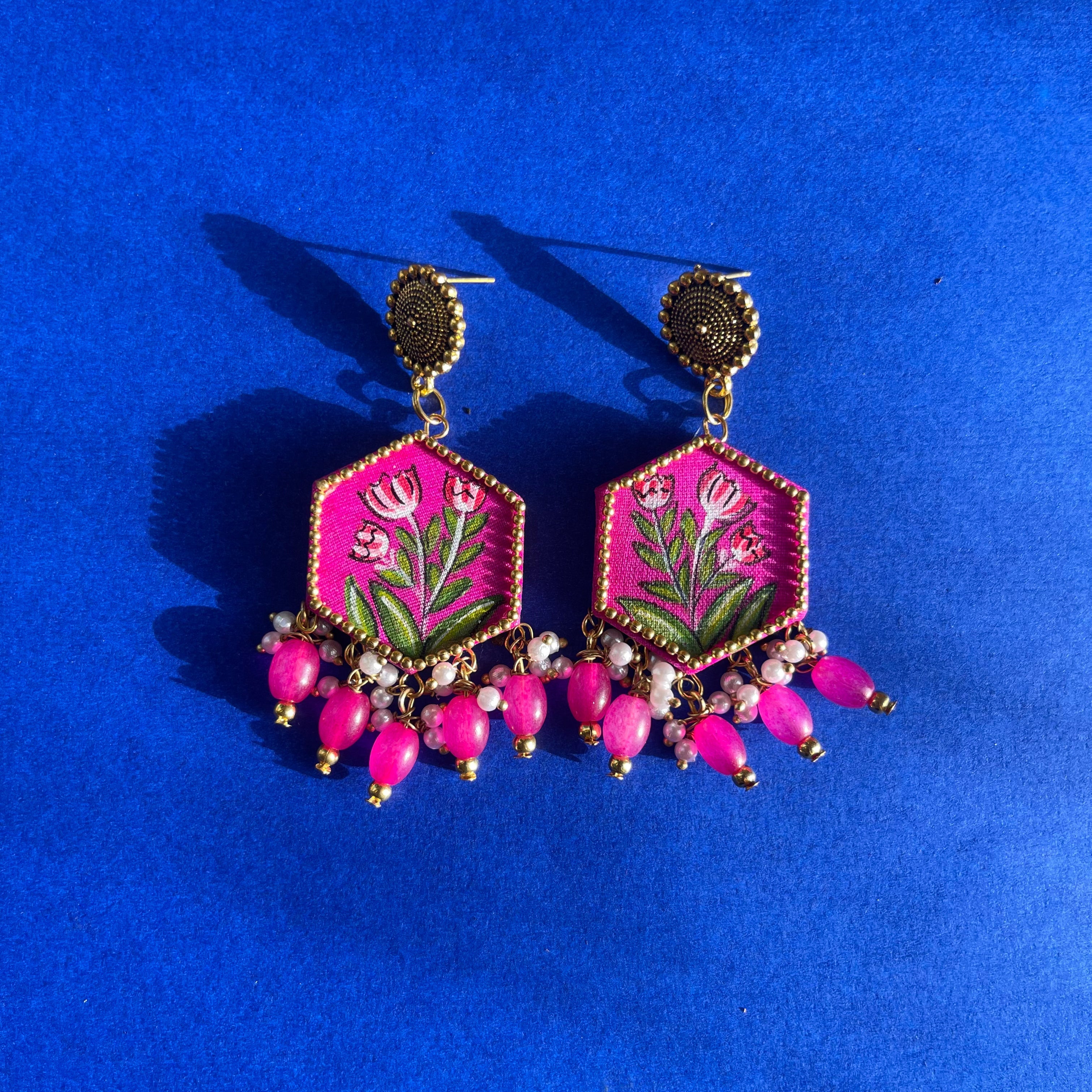Dianthus Dark Pink Handmade Drop (Earrings) HP-ER- - KHOJ.CITY