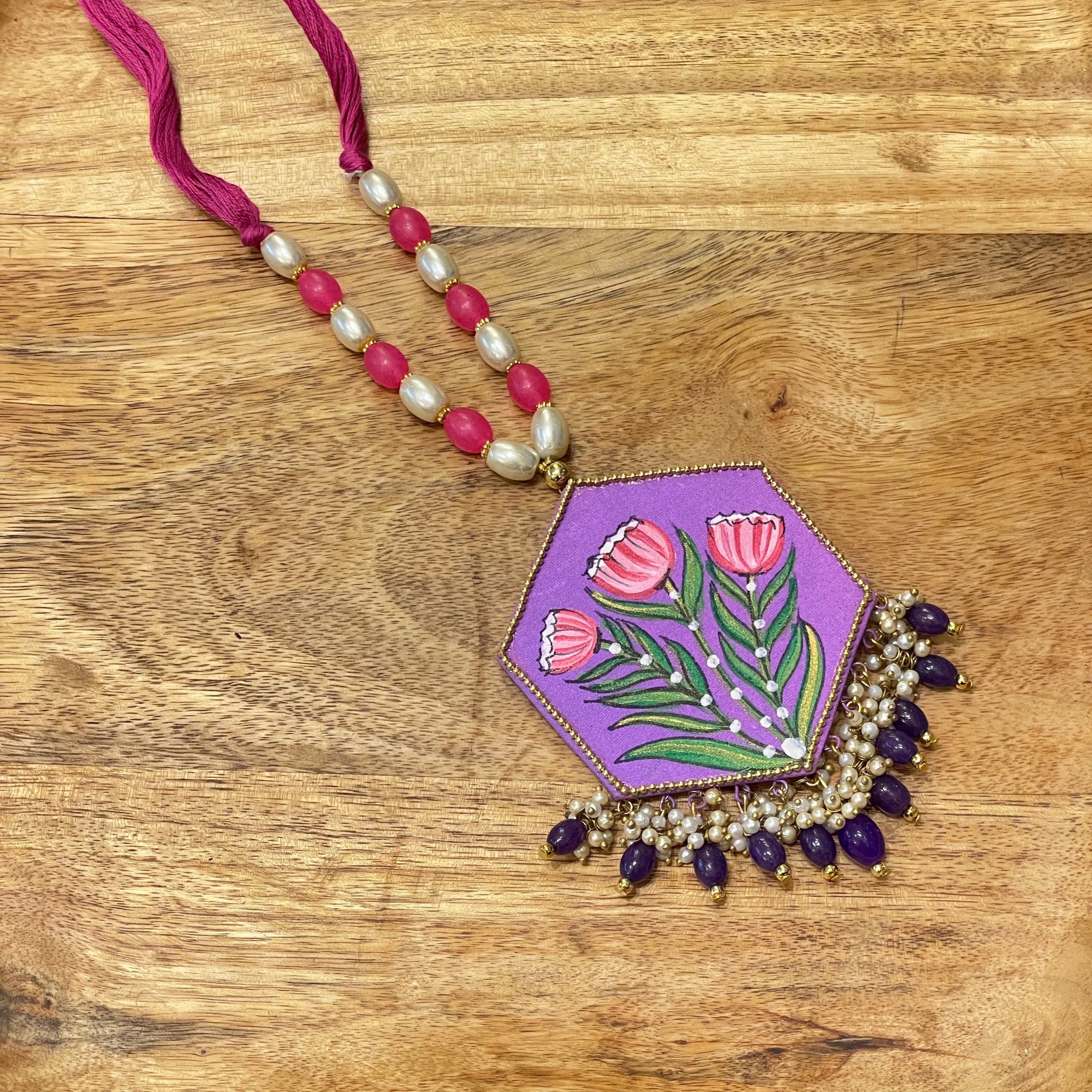 Dianthus Classic Multi Color Hand Painted (Necklace) HP-NP-034 - KHOJ.CITY