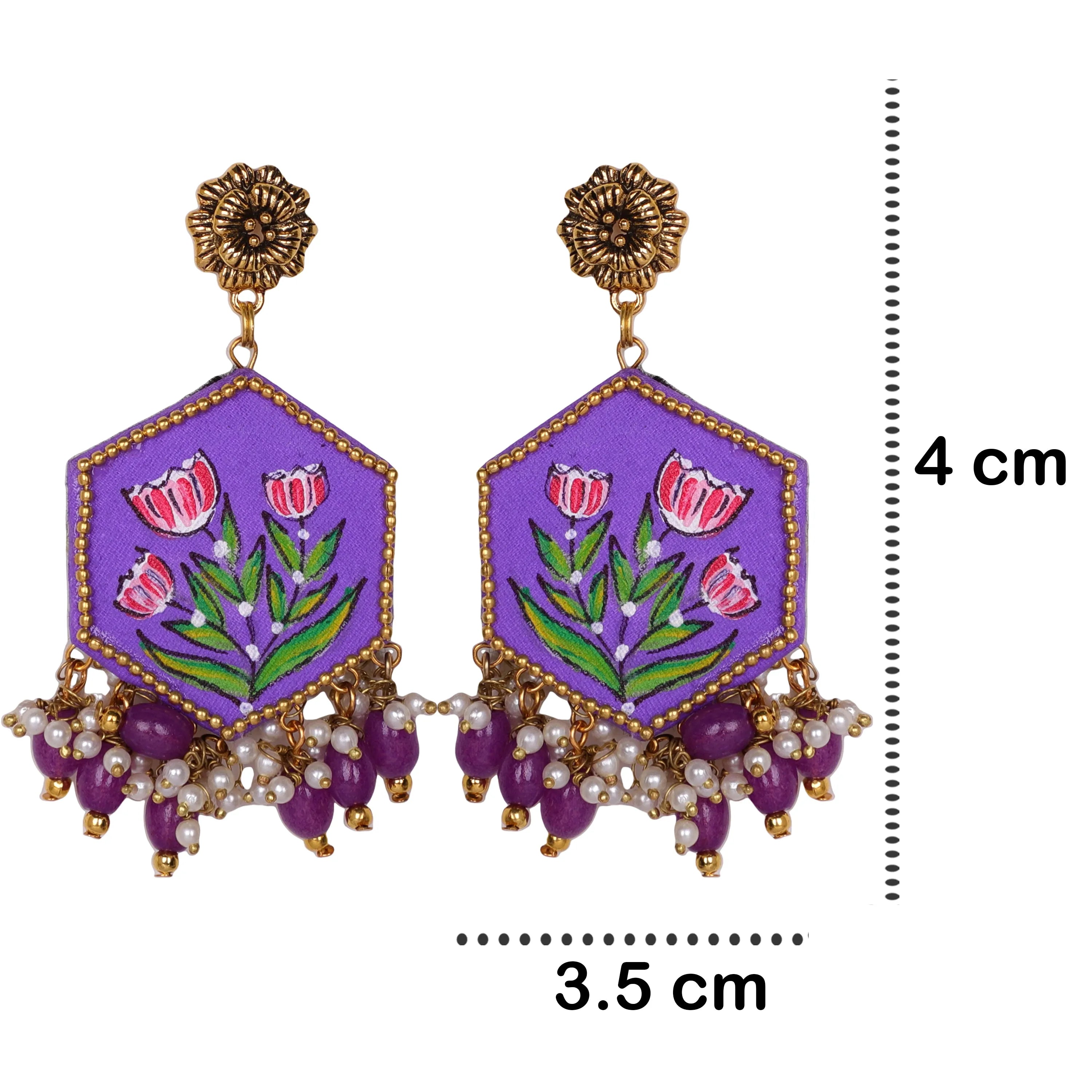 Dianthus Purple Hand Painted Drop (Earrings) HP-ER-051 - KHOJ.CITY
