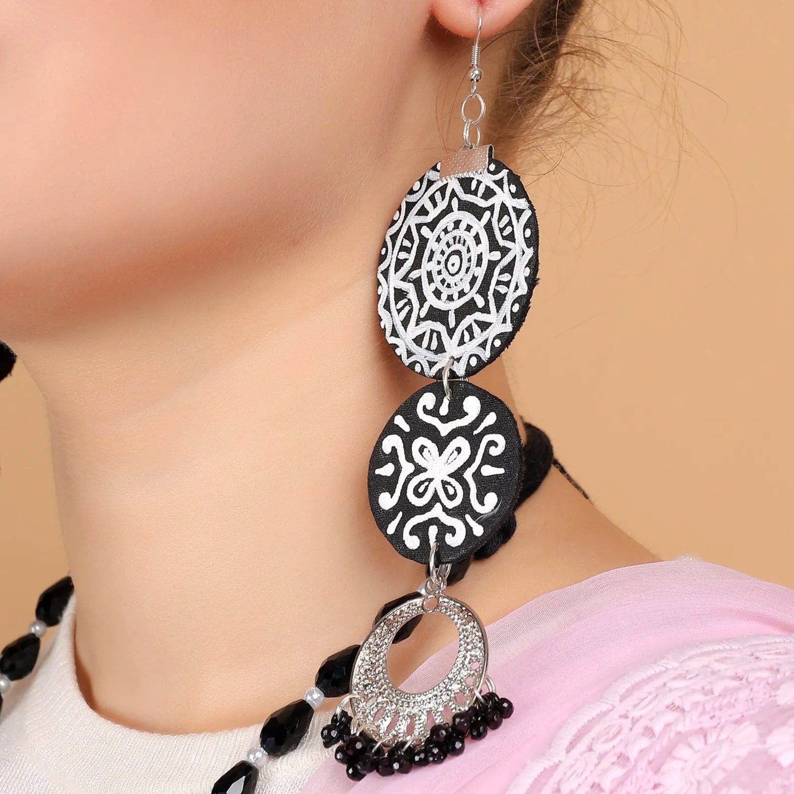 Dijul Black Hand Painted Drop (Earrings) HP-ER-054 - KHOJ.CITY