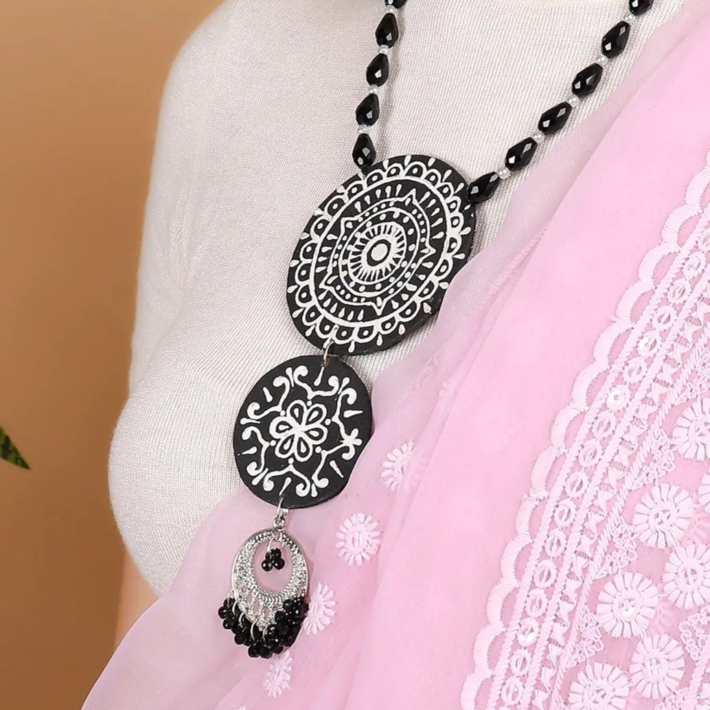 Dijul Black Hand Painted Drop (Necklace) HP-NP-184 - KHOJ.CITY