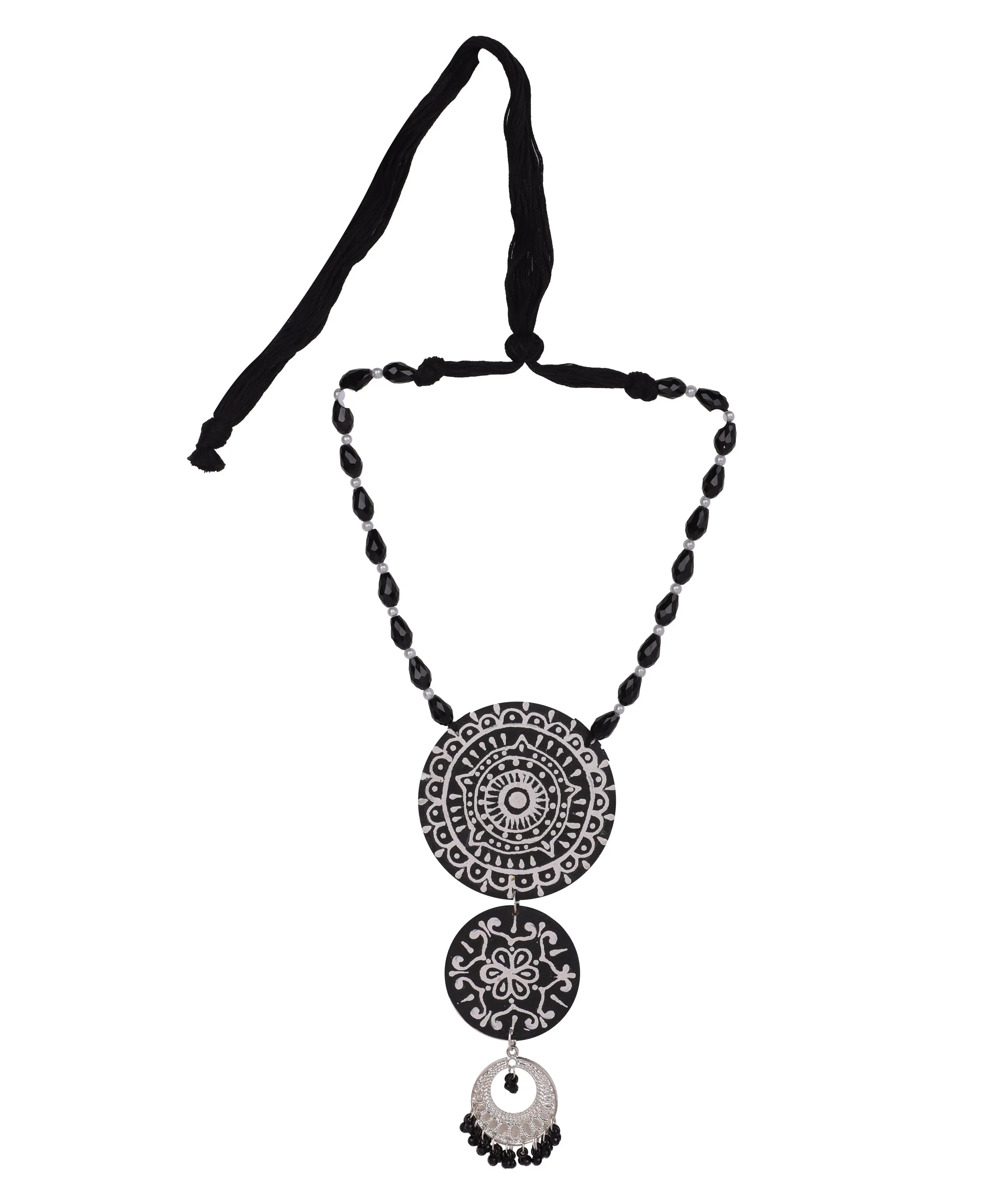 Dijul Black Hand Painted Drop (Necklace) HP-NP-184 - KHOJ.CITY