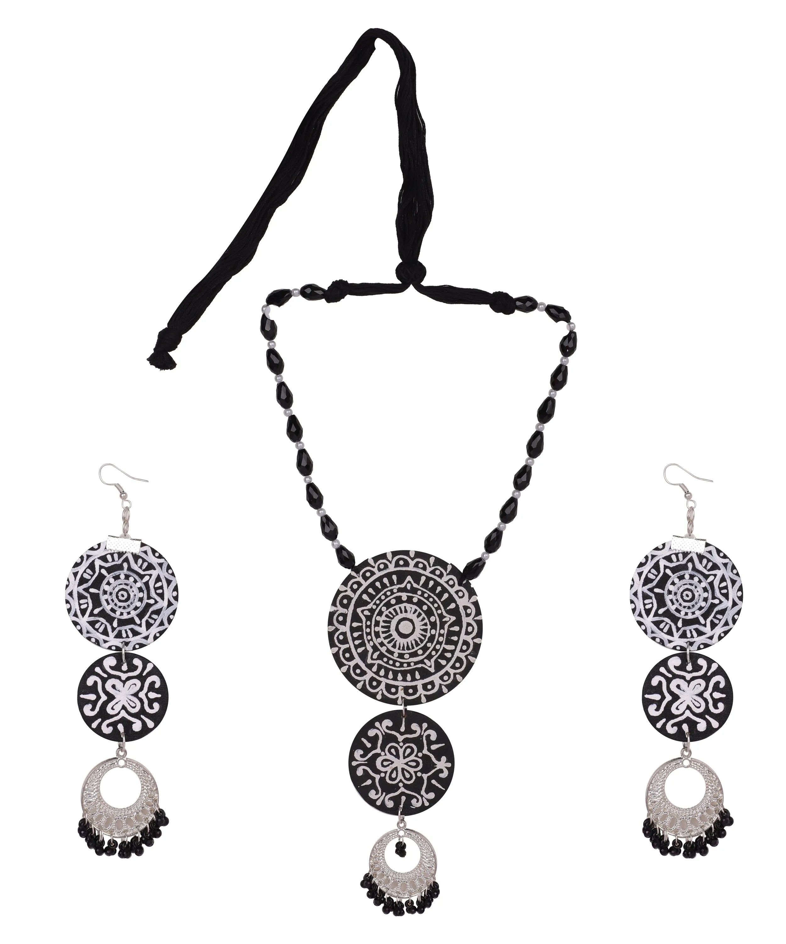 Dijul Black Hand Painted Drop (Necklace set) HP-NP-183 - KHOJ.CITY