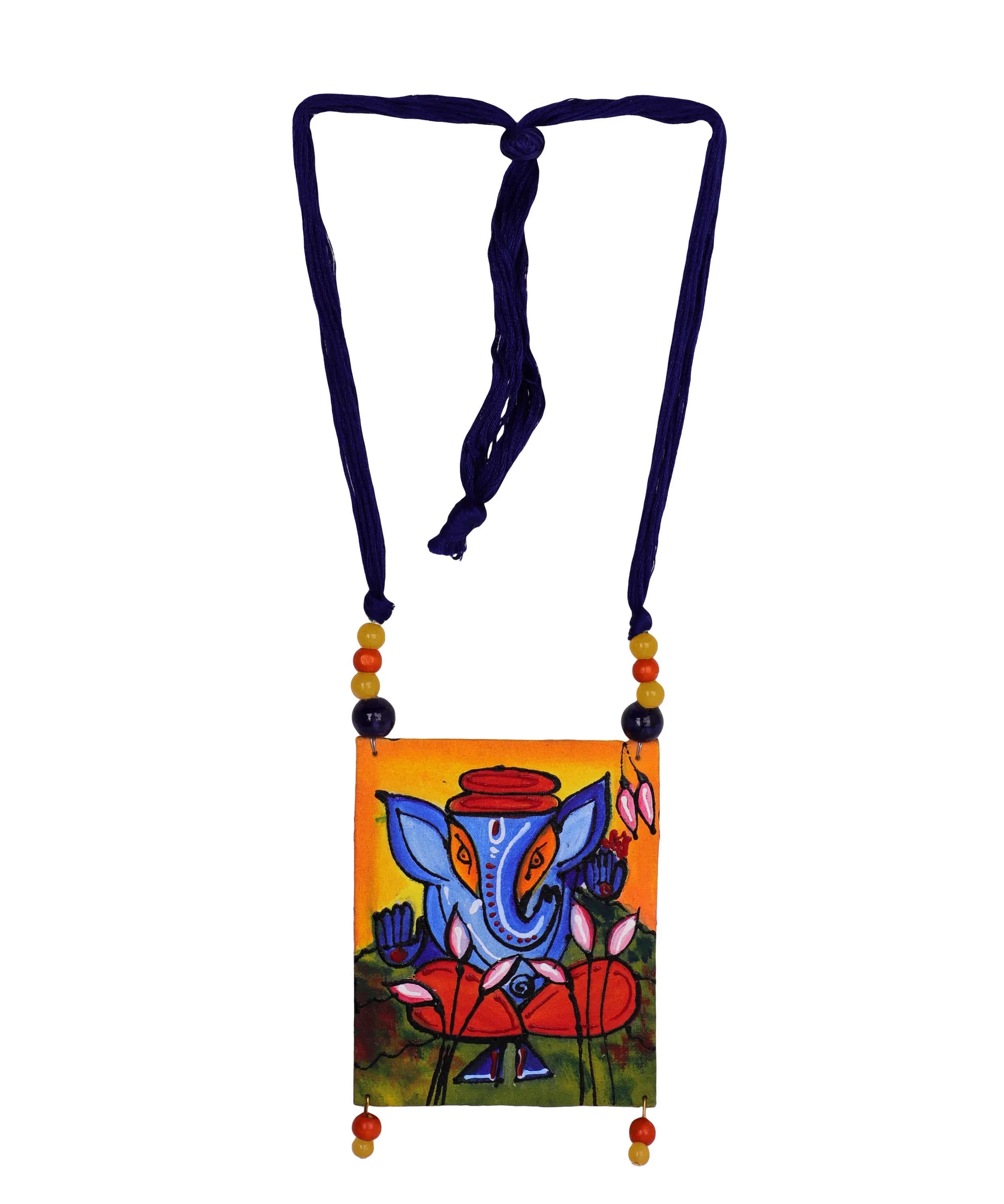 Gajaraj Mumbai Cha Ganesha Traditional Multi Color Hand Painted (Necklace) HP-NP-143 - KHOJ.CITY