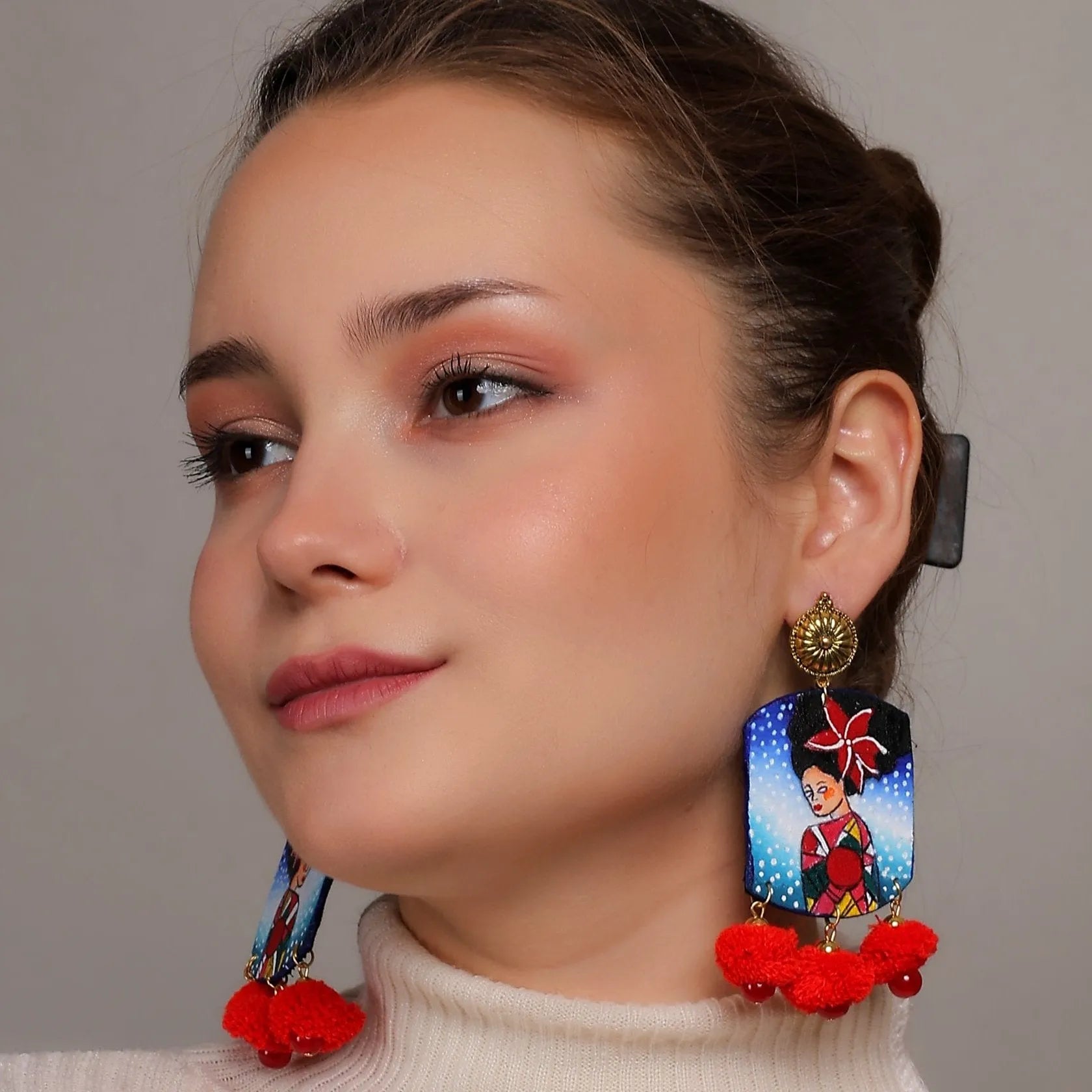 Galaxy Urban Naari Bohemian Multi Color Hand Painted Drop (Earrings) HP-ER-193 - KHOJ.CITY