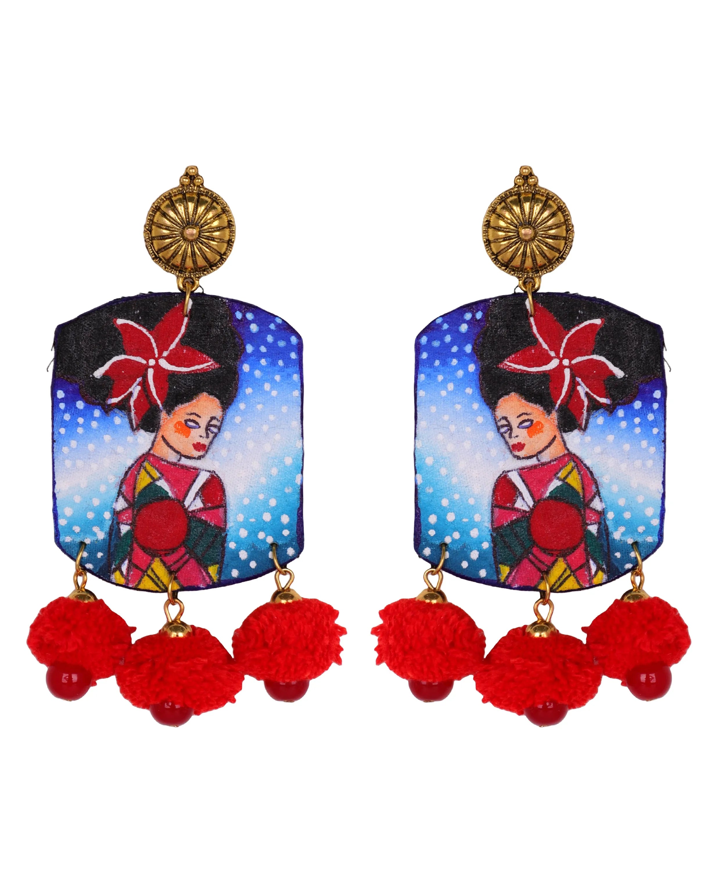 Galaxy Urban Naari Bohemian Multi Color Hand Painted Drop (Earrings) HP-ER-193 - KHOJ.CITY