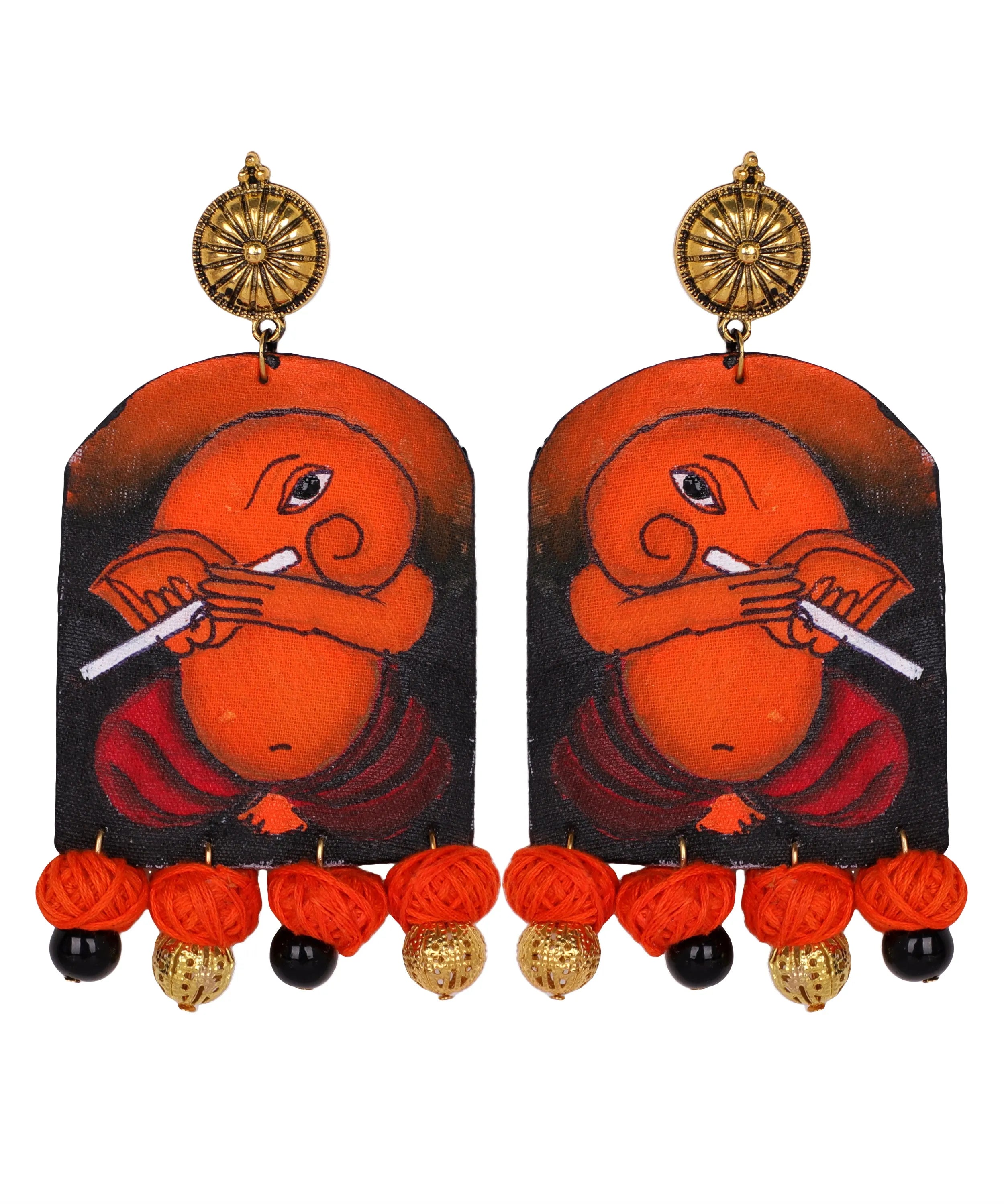 Ganapati Mumbai Cha Ganesha Traditional Multi Color Hand Painted Drop (Earrings) HP-ER-139 - KHOJ.CITY