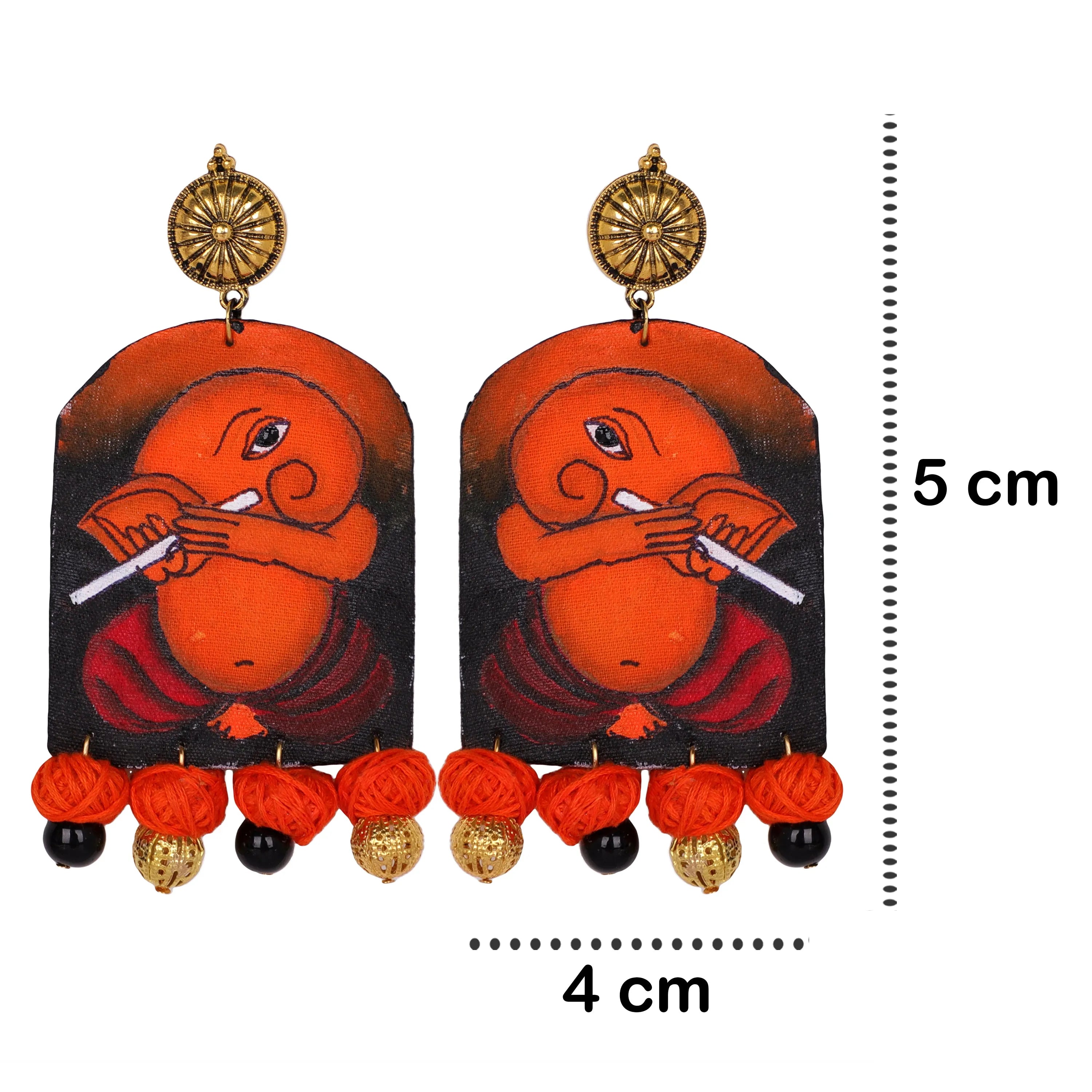 Ganapati Mumbai Cha Ganesha Traditional Multi Color Hand Painted Drop (Earrings) HP-ER-139 - KHOJ.CITY