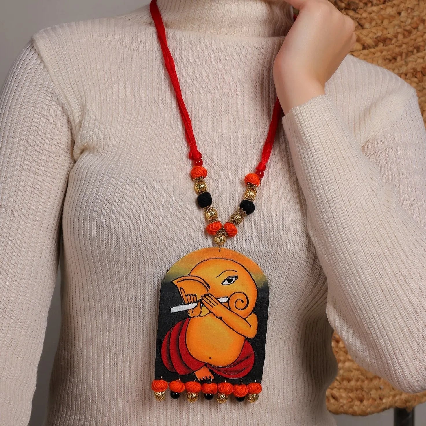 Ganapati Mumbai Cha Ganesha Traditional Multi Color Hand Painted (Necklace) HP-NP-144 - KHOJ.CITY